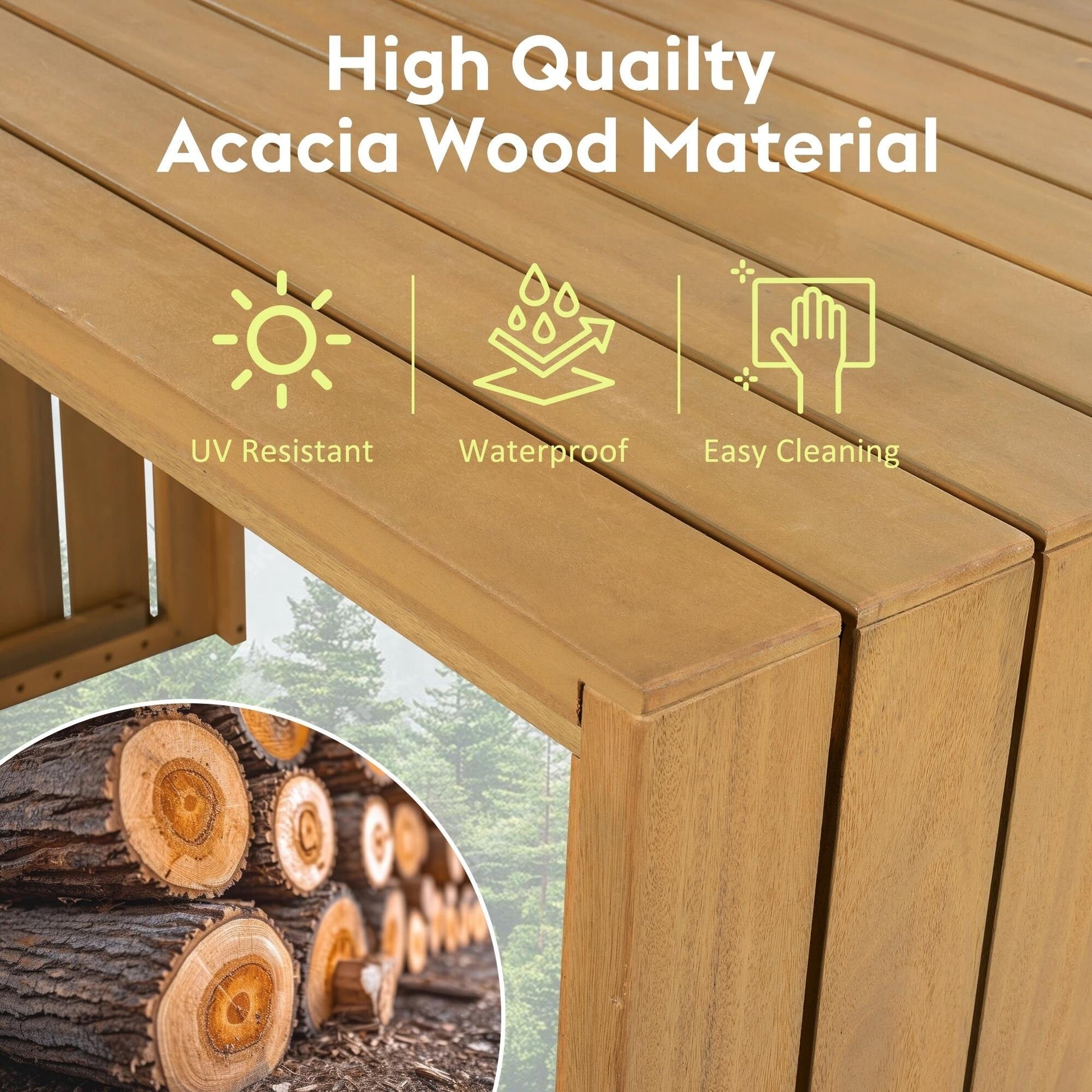 Ensemble de patio 5 pièces en bois d'acacia de hauteur bar avec tabourets rembourrés