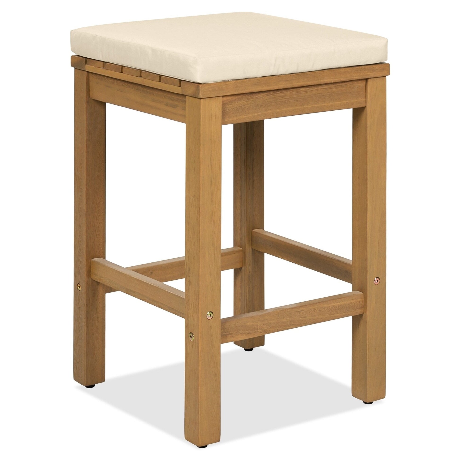 Ensemble de patio 5 pièces en bois d'acacia de hauteur bar avec tabourets rembourrés
