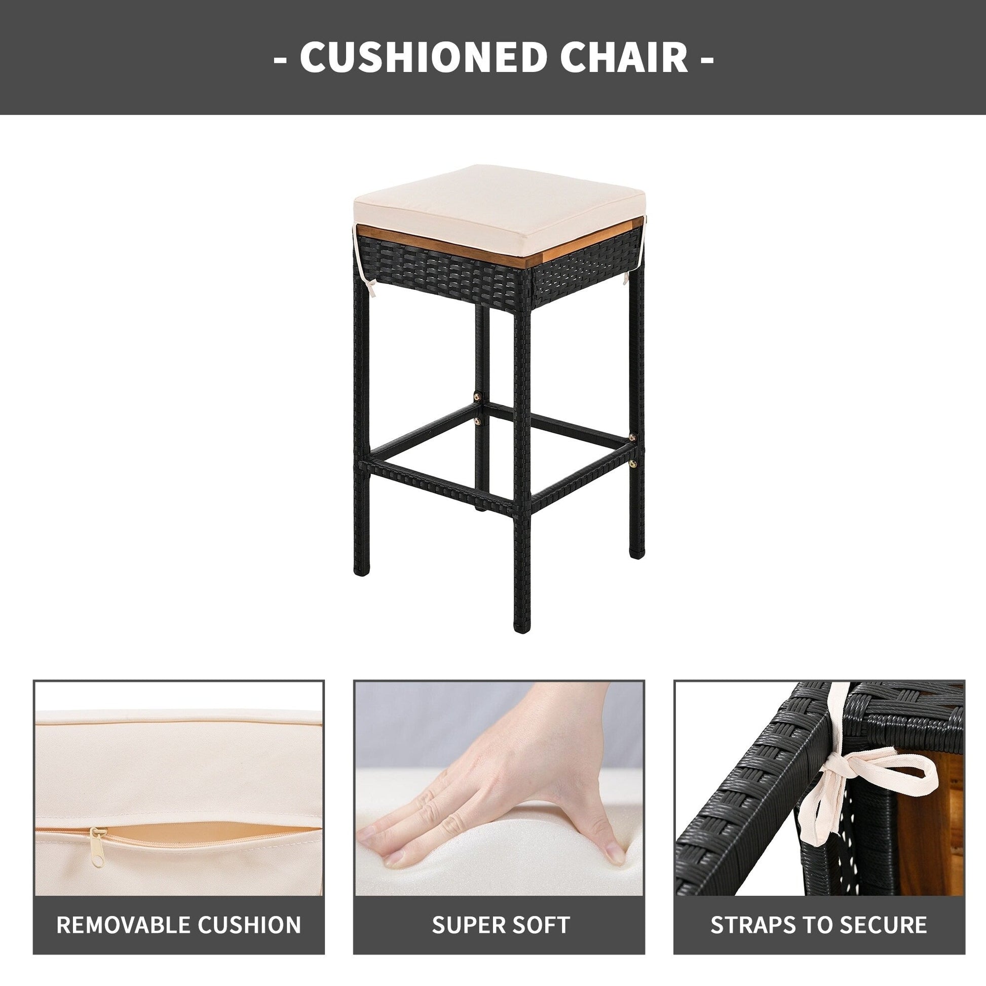 Ensemble bistro d'extérieur 5 pièces en bois d'acacia et osier, hauteur bar