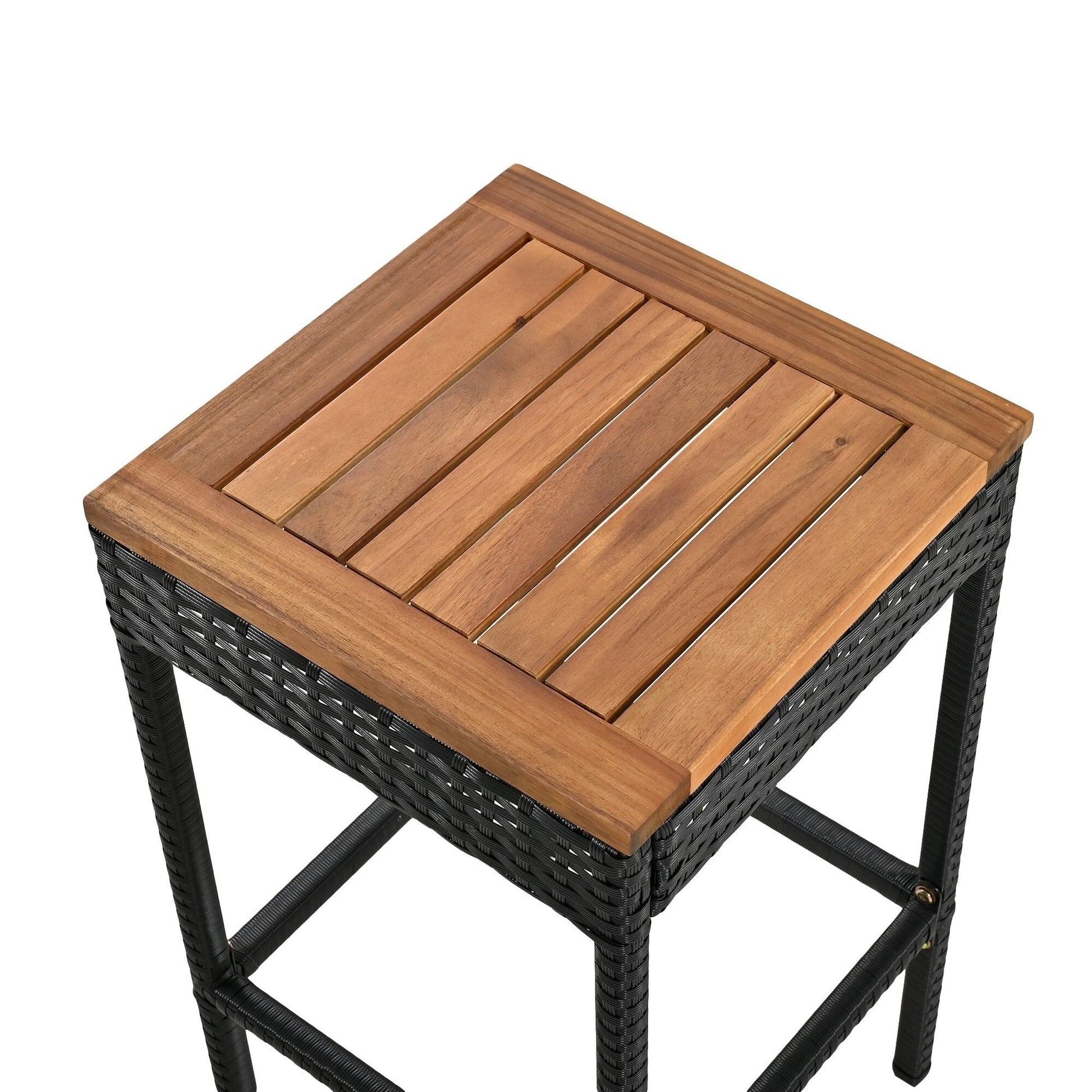 Ensemble bistro d'extérieur 5 pièces en bois d'acacia et osier, hauteur bar