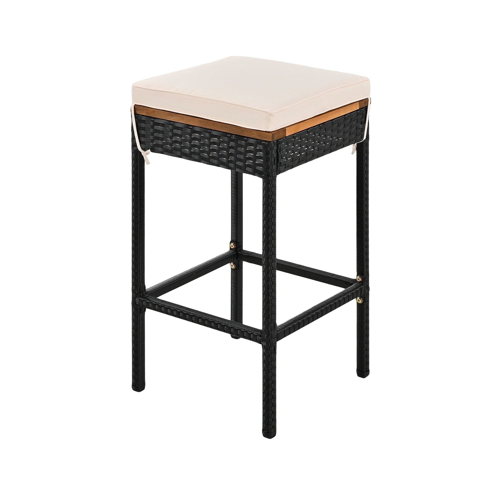 Ensemble bistro d'extérieur 5 pièces en bois d'acacia et osier, hauteur bar