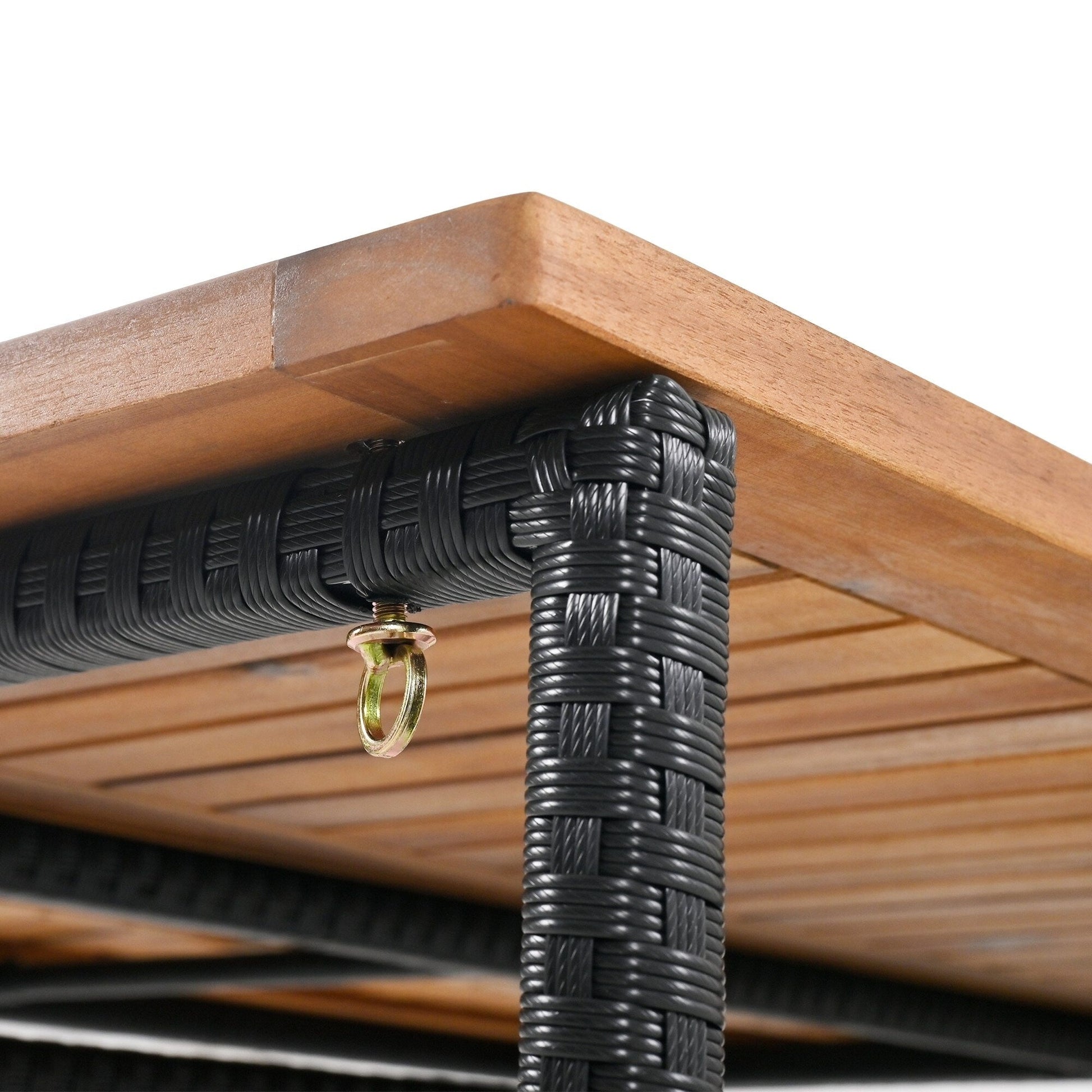 Ensemble bistro d'extérieur 5 pièces en bois d'acacia et osier, hauteur bar