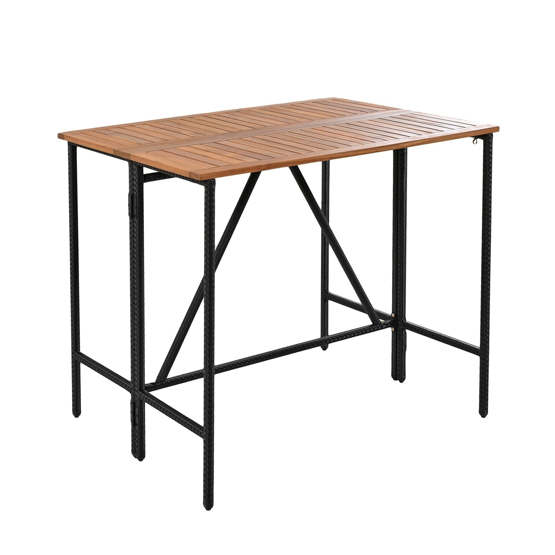Ensemble bistro d'extérieur 5 pièces en bois d'acacia et osier, hauteur bar