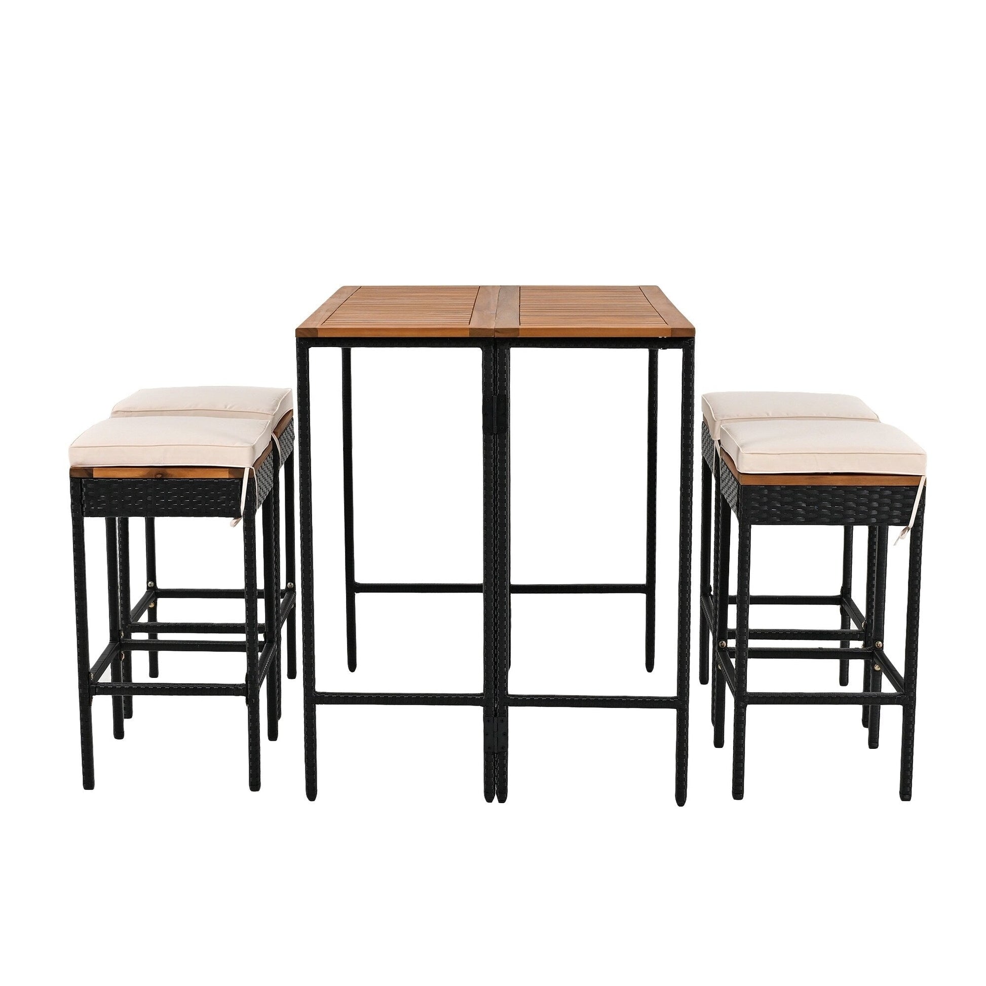 Ensemble bistro d'extérieur 5 pièces en bois d'acacia et osier, hauteur bar