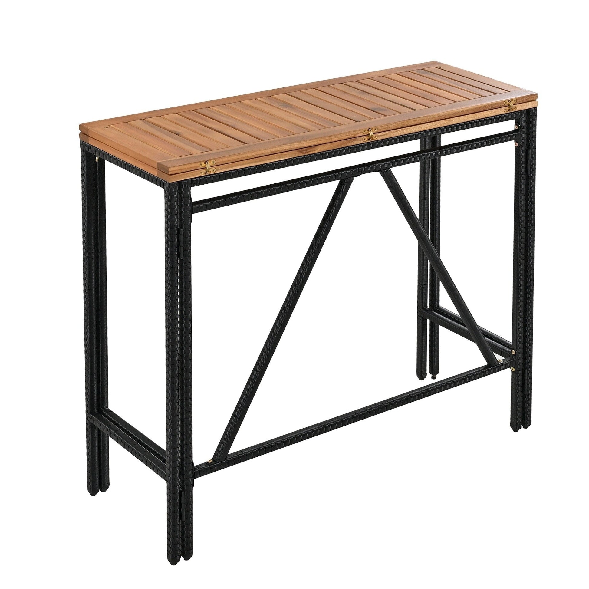 Ensemble bistro d'extérieur 5 pièces en bois d'acacia et osier, hauteur bar