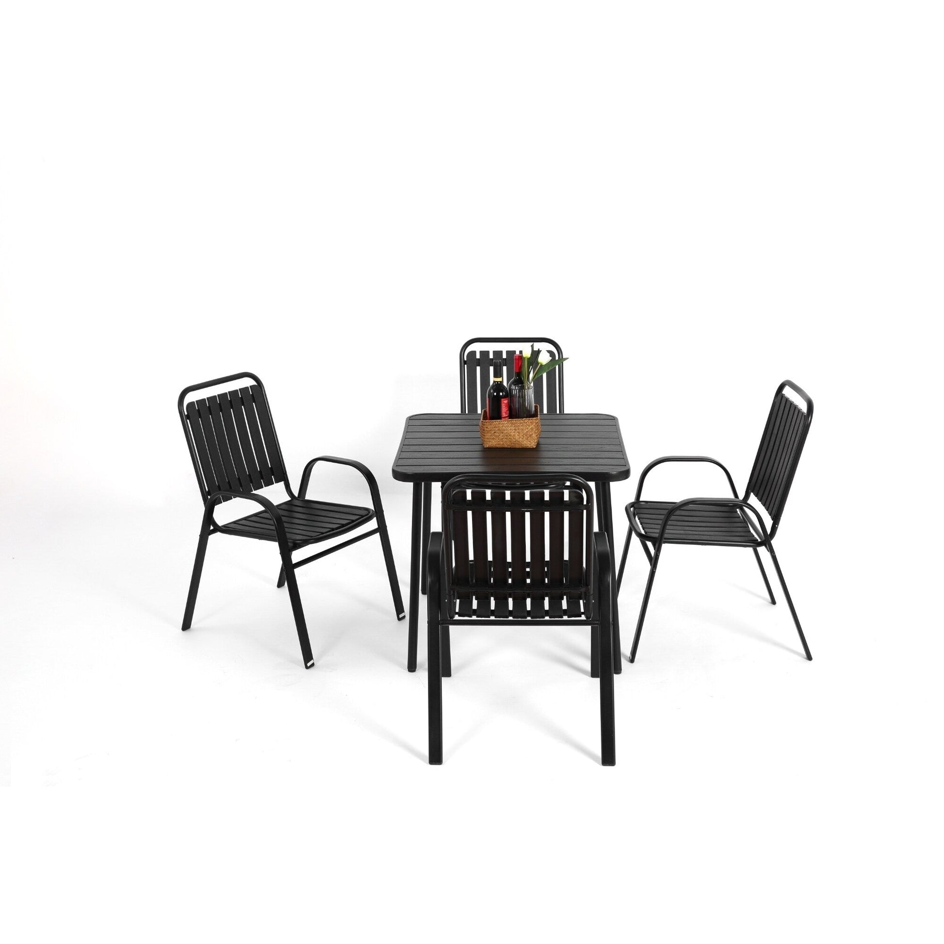 Ensemble de salle à manger d'extérieur 5 pièces avec chaises en plastique et table en acier