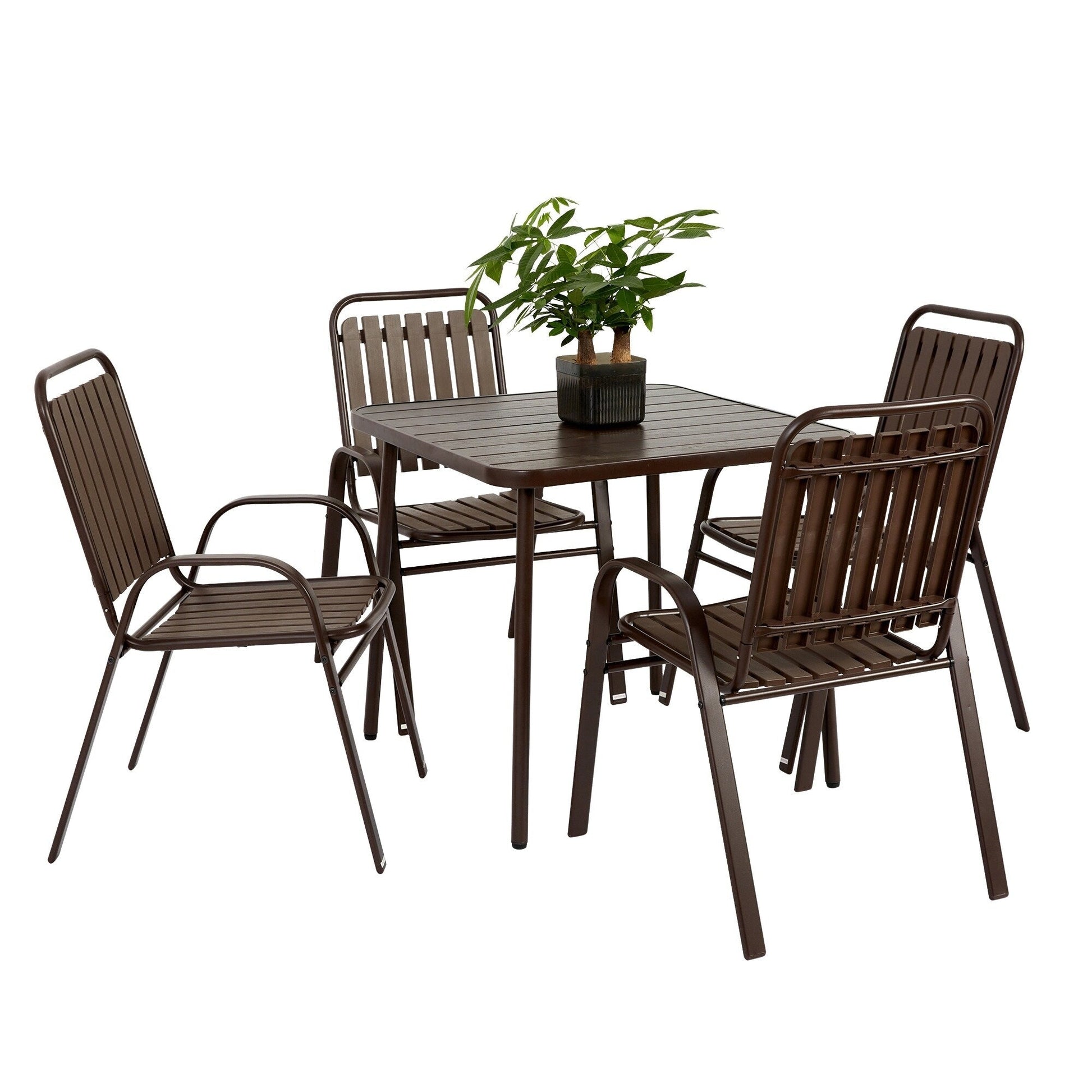 Ensemble de salle à manger d'extérieur 5 pièces avec chaises en plastique et table en acier
