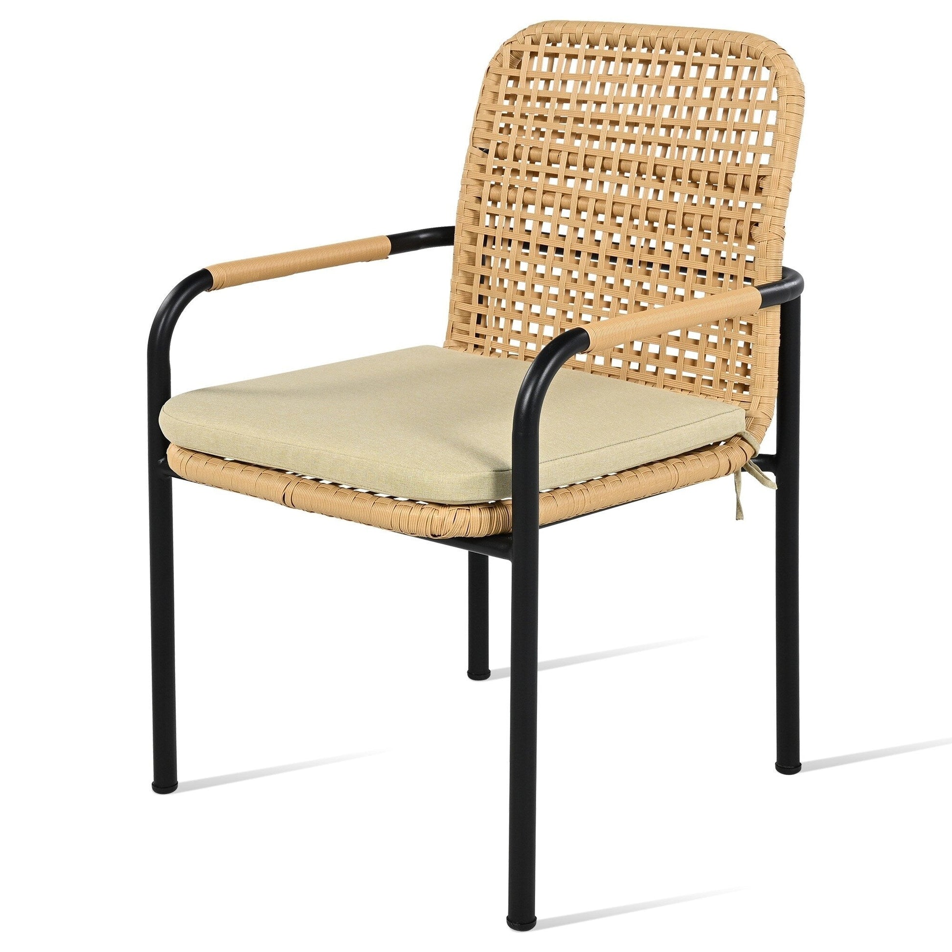 Ensemble de salle à manger de patio 7 pièces en avoine avec table prête pour parasol et chaises rembourrées