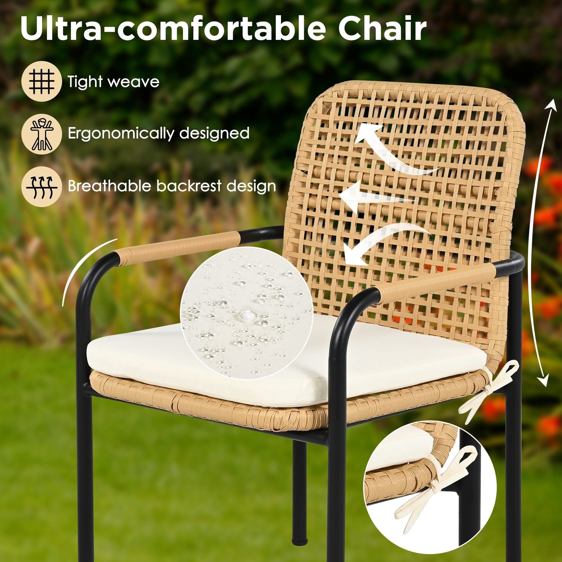 Ensemble de salle à manger de patio 7 pièces en avoine avec table prête pour parasol et chaises rembourrées