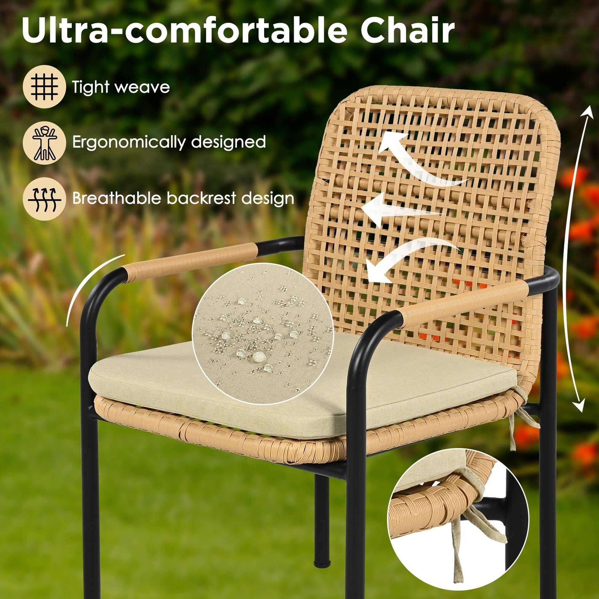 Ensemble de salle à manger de patio 7 pièces en avoine avec table prête pour parasol et chaises rembourrées