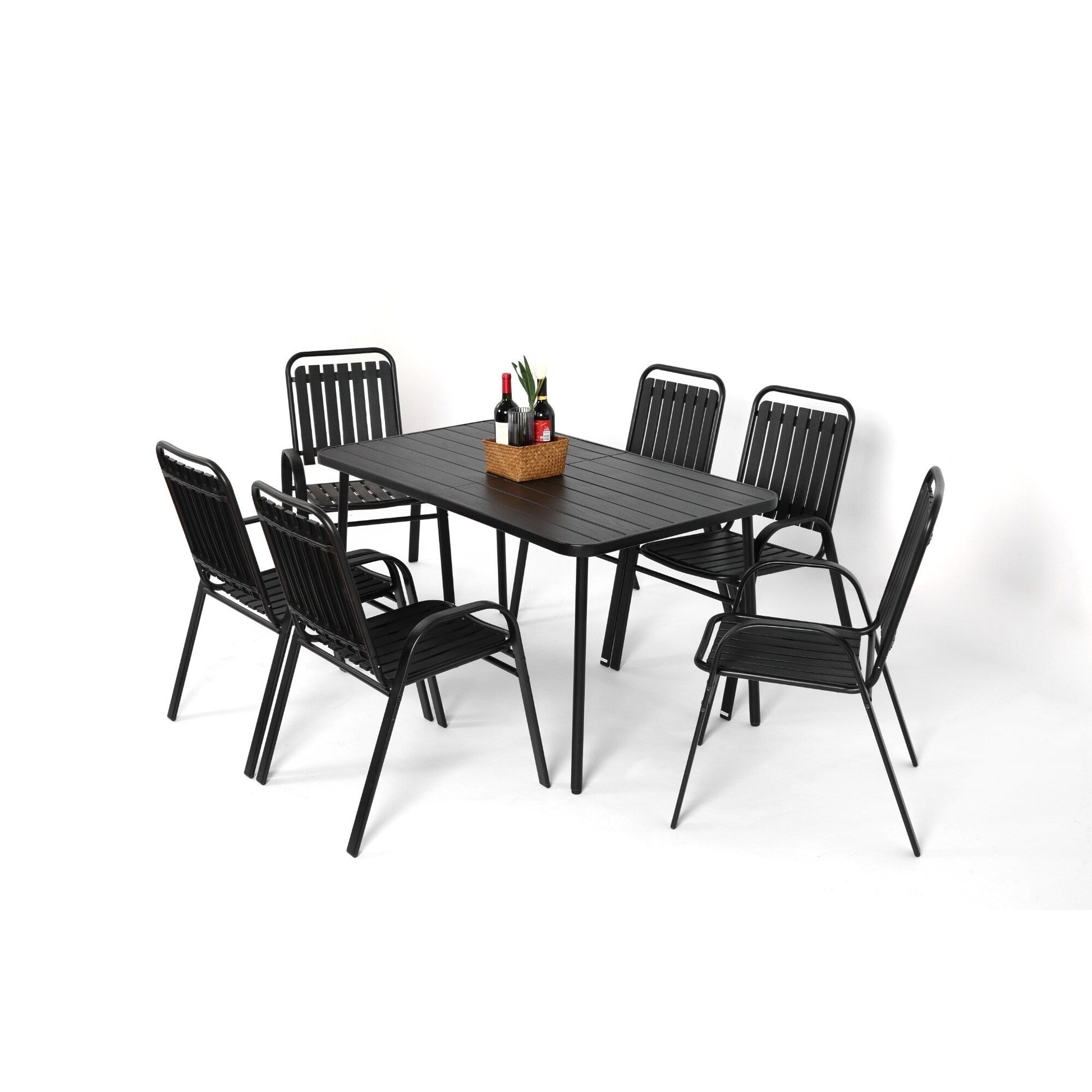 Ensemble de salle à manger de patio en osier 7 pièces avec chaises pivotantes rembourrées