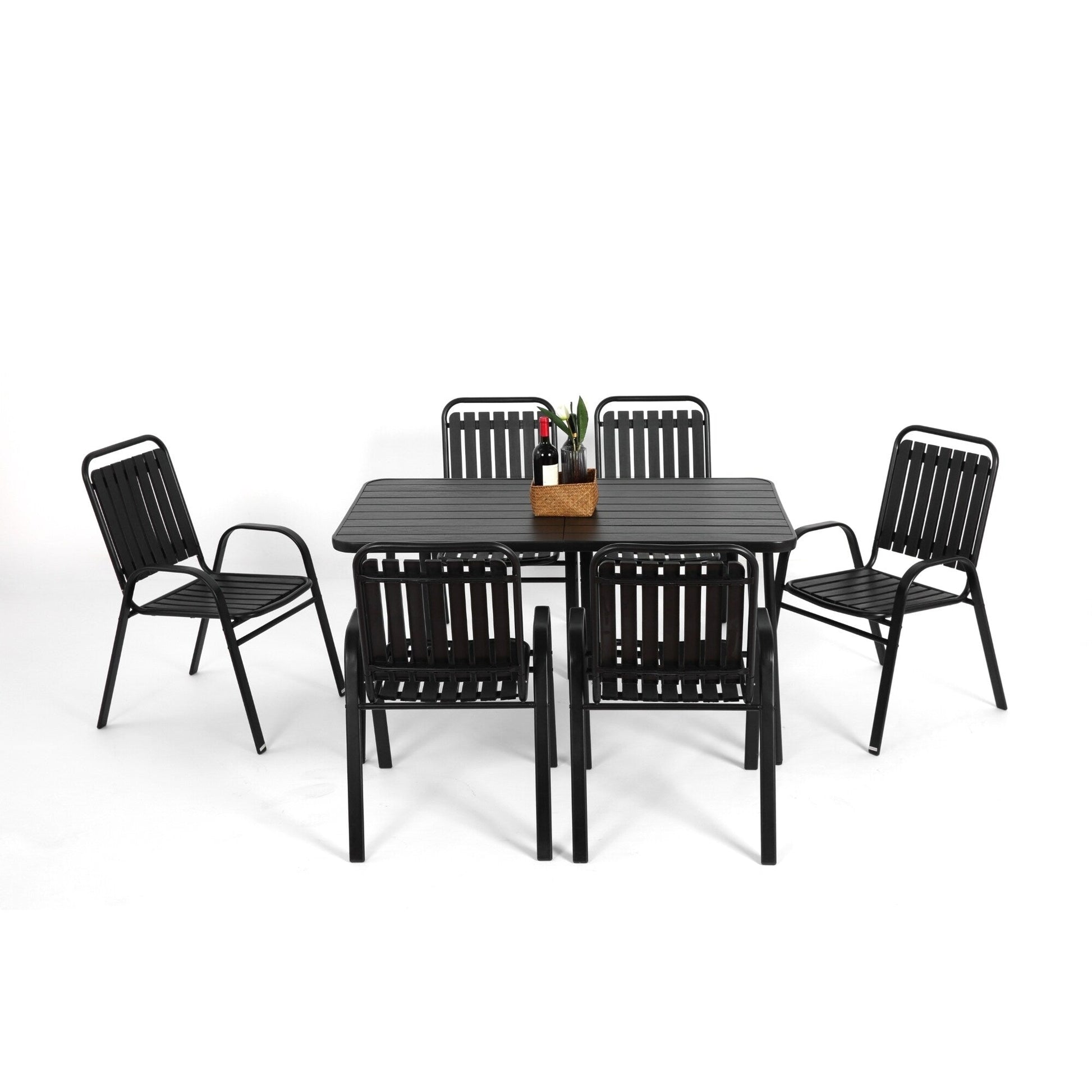 Ensemble de salle à manger de patio en osier 7 pièces avec chaises pivotantes rembourrées