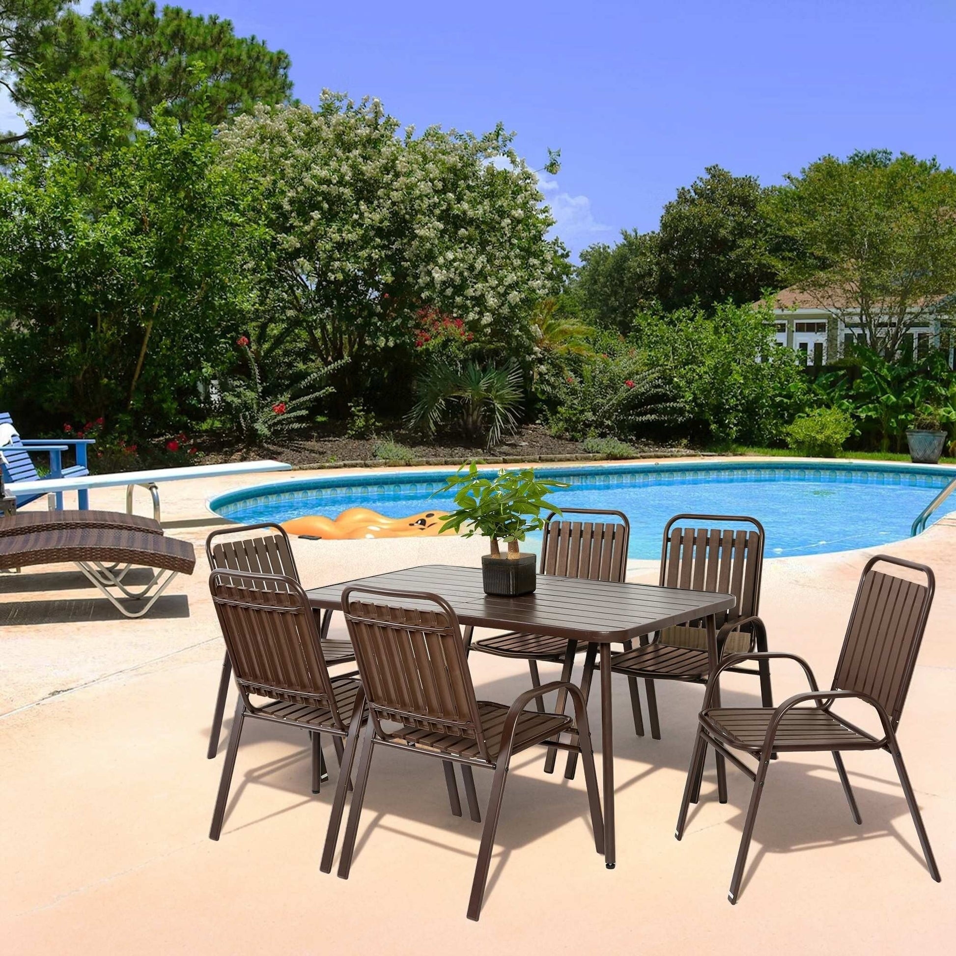 Ensemble de salle à manger de patio en osier 7 pièces avec chaises pivotantes rembourrées