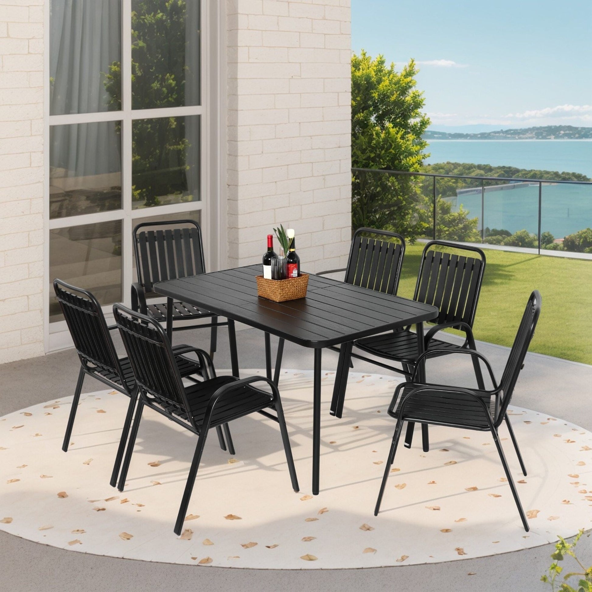 Ensemble de salle à manger de patio en osier 7 pièces avec chaises pivotantes rembourrées