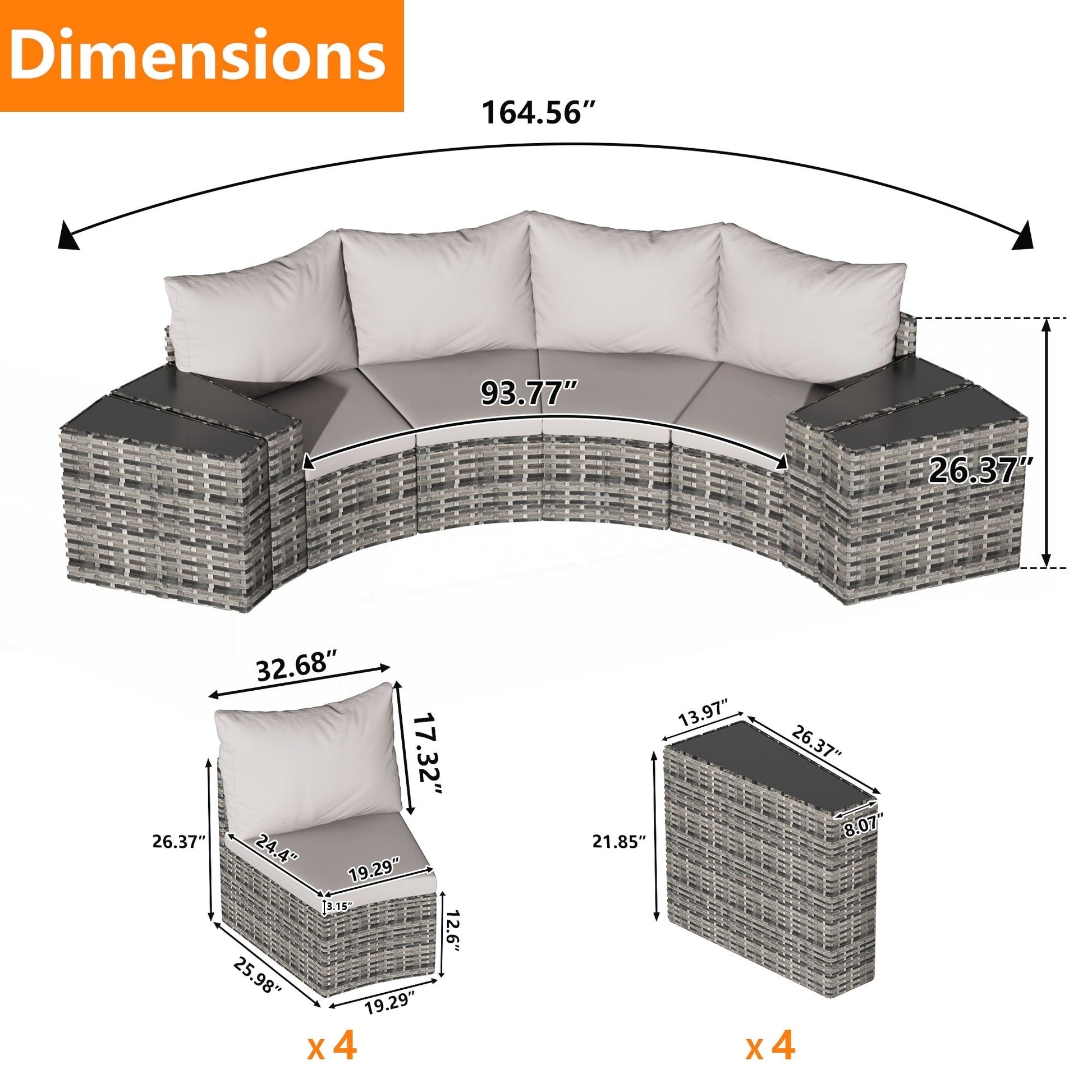 Ensemble de meubles de patio ronds sectionnels demi-lune 8 pièces