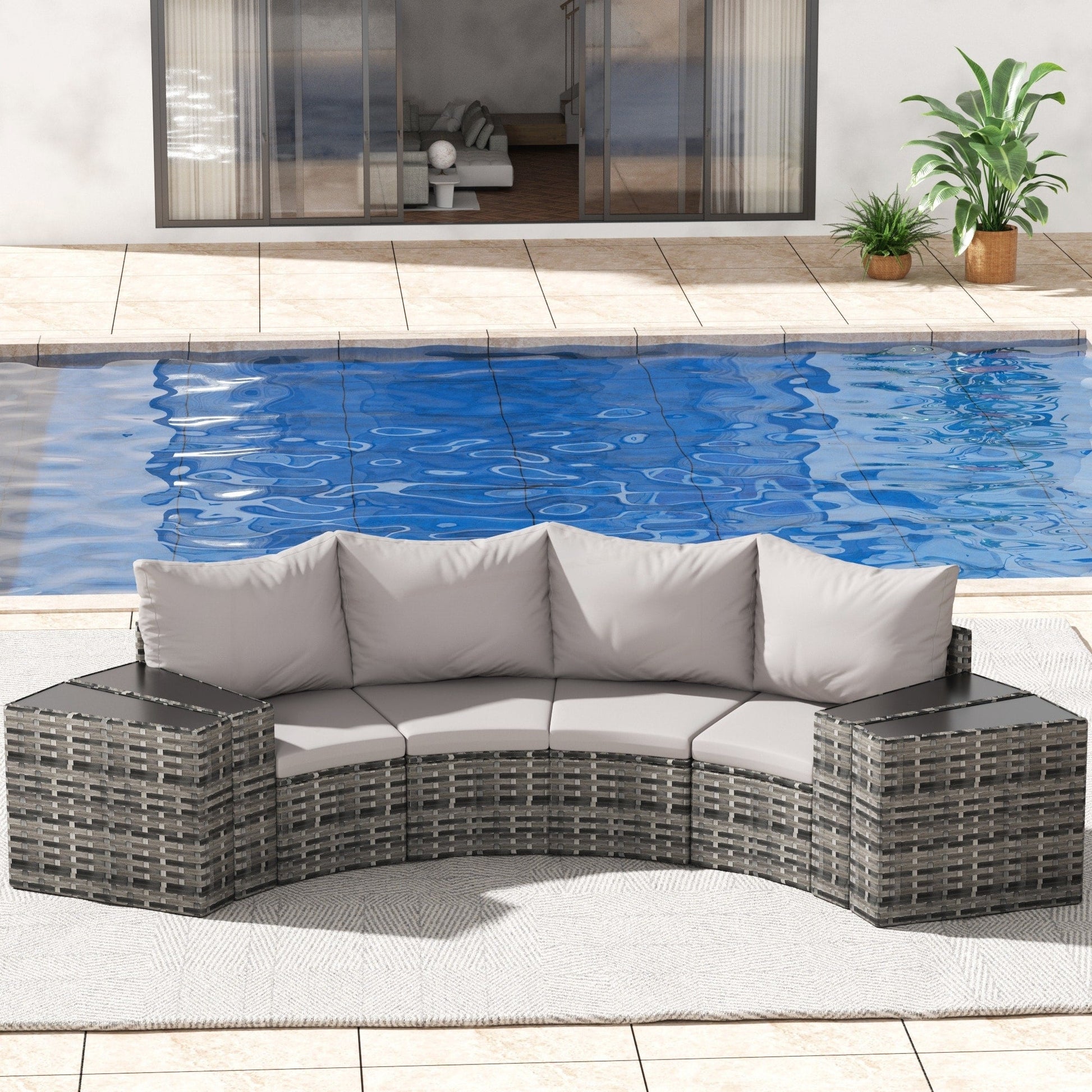 Ensemble de meubles de patio ronds sectionnels demi-lune 8 pièces