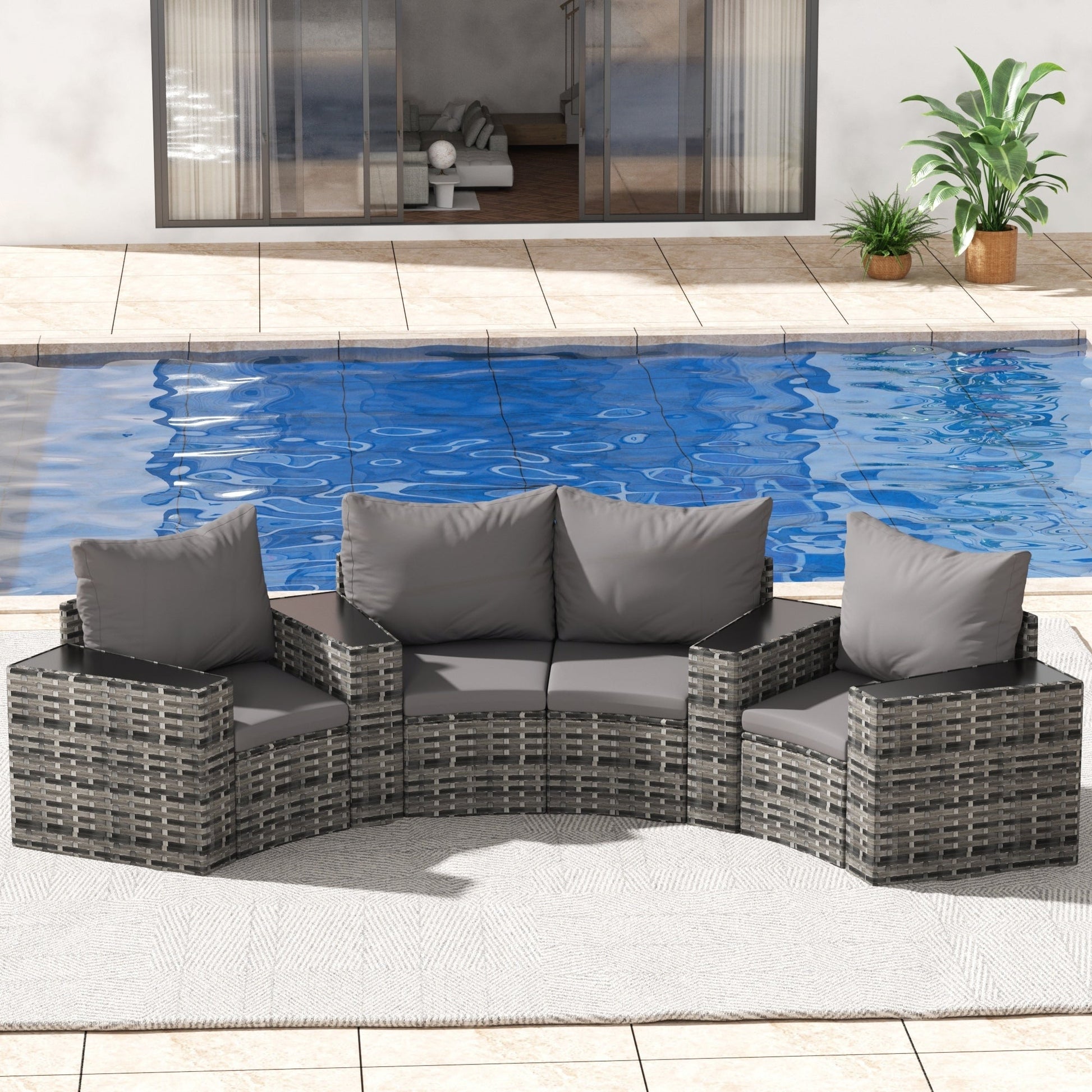Ensemble de meubles de patio ronds sectionnels demi-lune 8 pièces