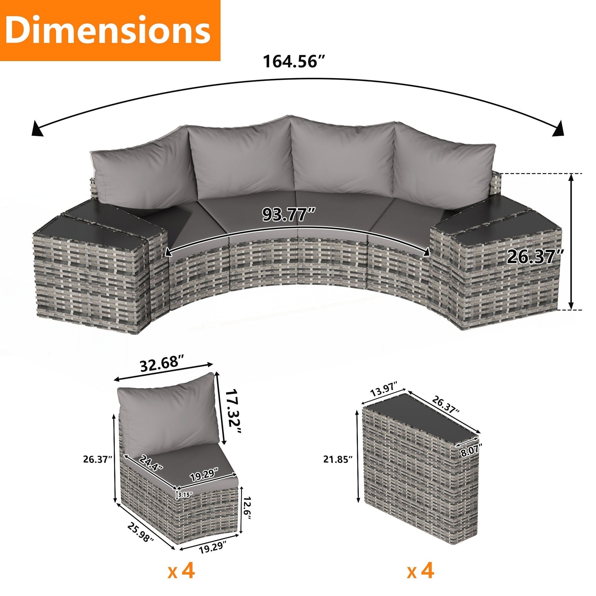 Ensemble de meubles de patio ronds sectionnels demi-lune 8 pièces