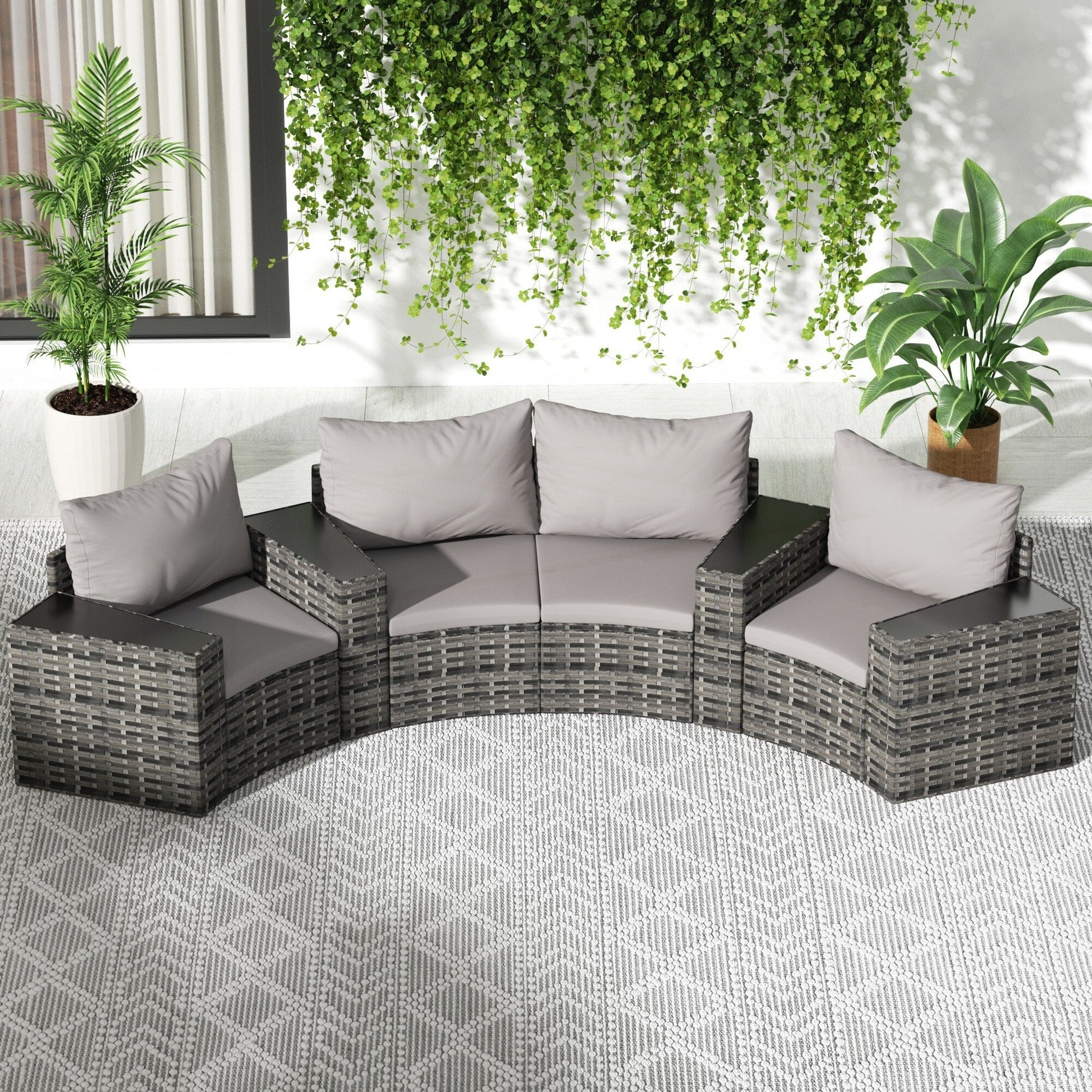 Ensemble de meubles de patio ronds sectionnels demi-lune 8 pièces