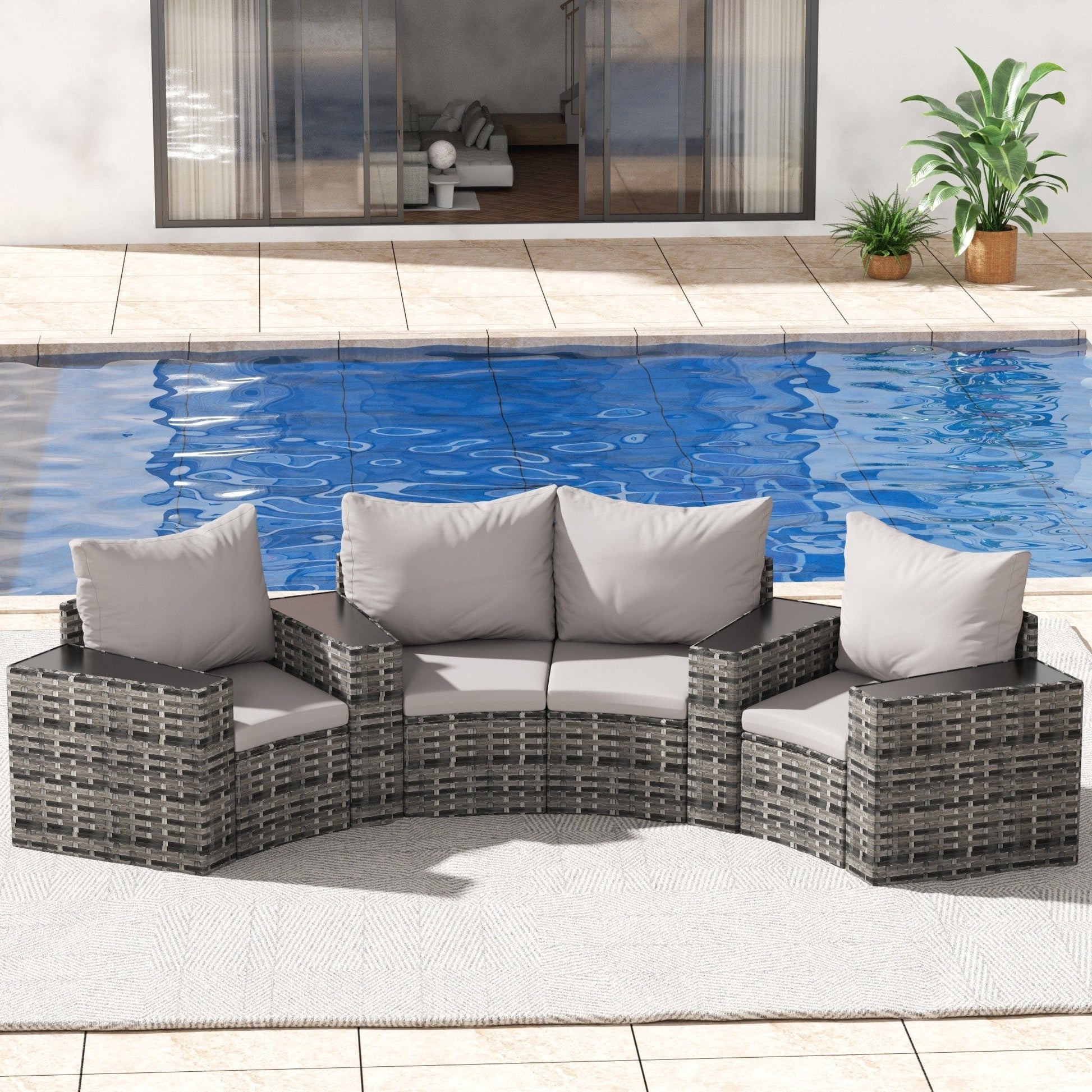 Ensemble de meubles de patio ronds sectionnels demi-lune 8 pièces