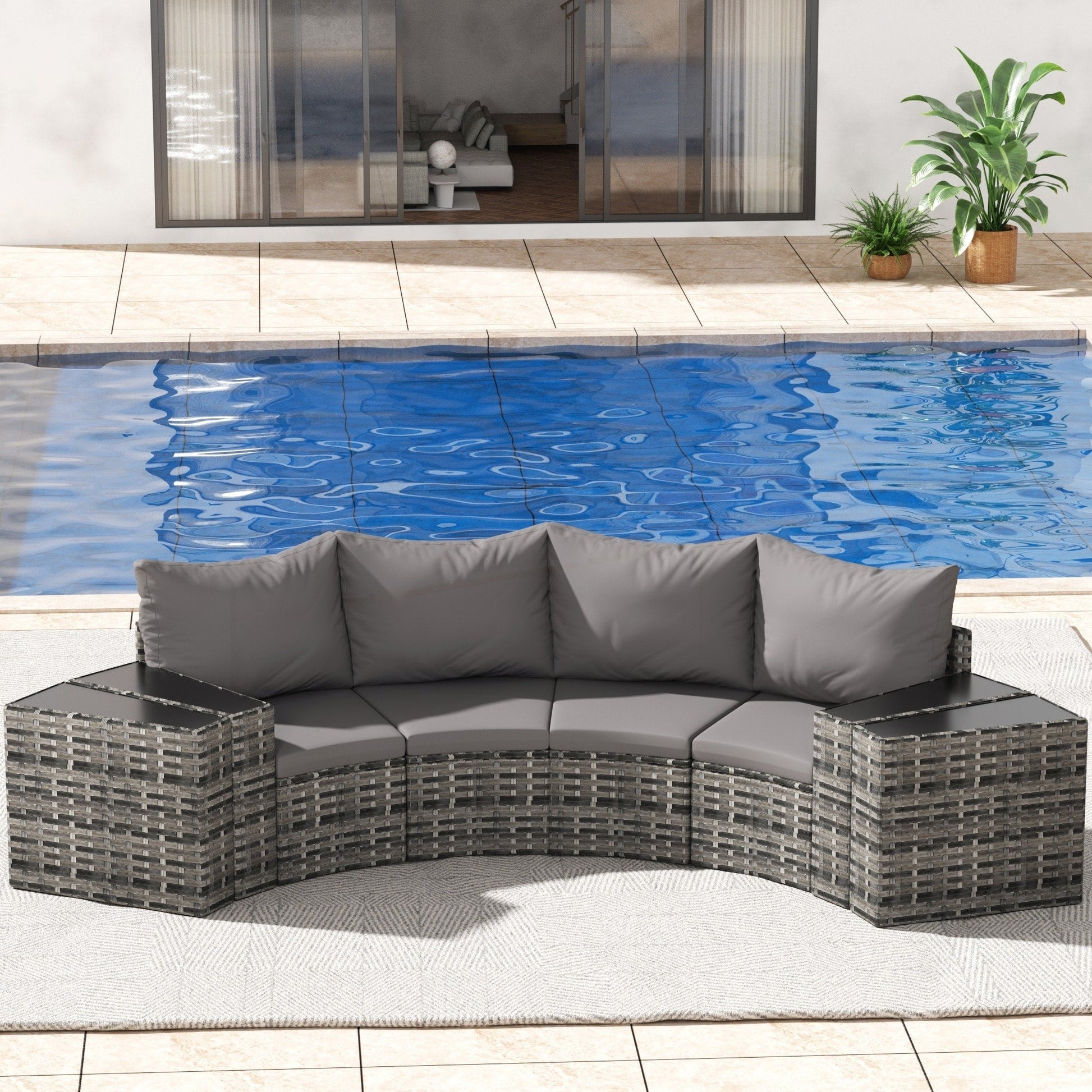Ensemble de meubles de patio ronds sectionnels demi-lune 8 pièces