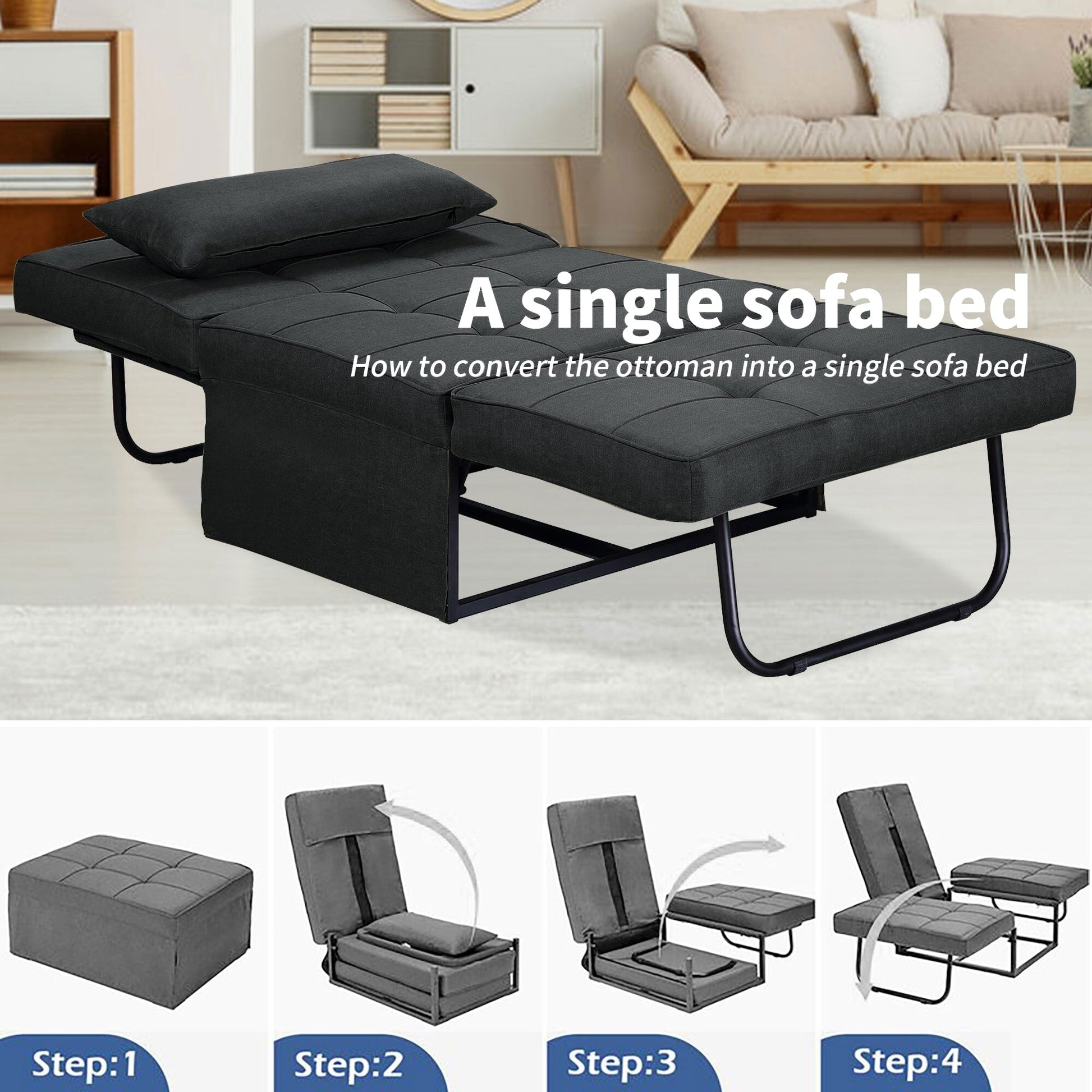 Canapé-lit convertible, fauteuil inclinable et ottoman pliable pour salon