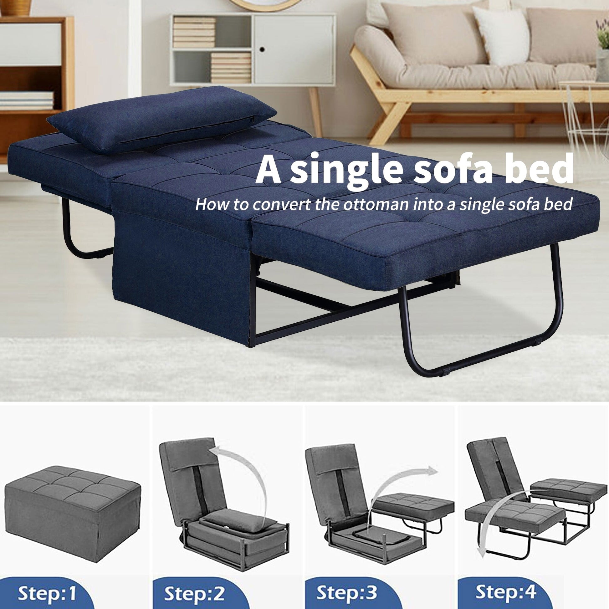 Canapé-lit convertible, fauteuil inclinable et ottoman pliable pour salon