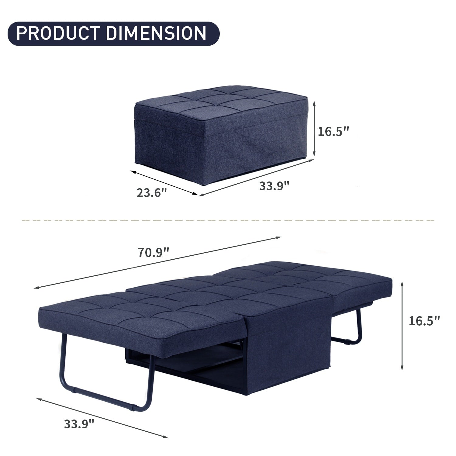 Canapé-lit convertible, fauteuil inclinable et ottoman pliable pour salon