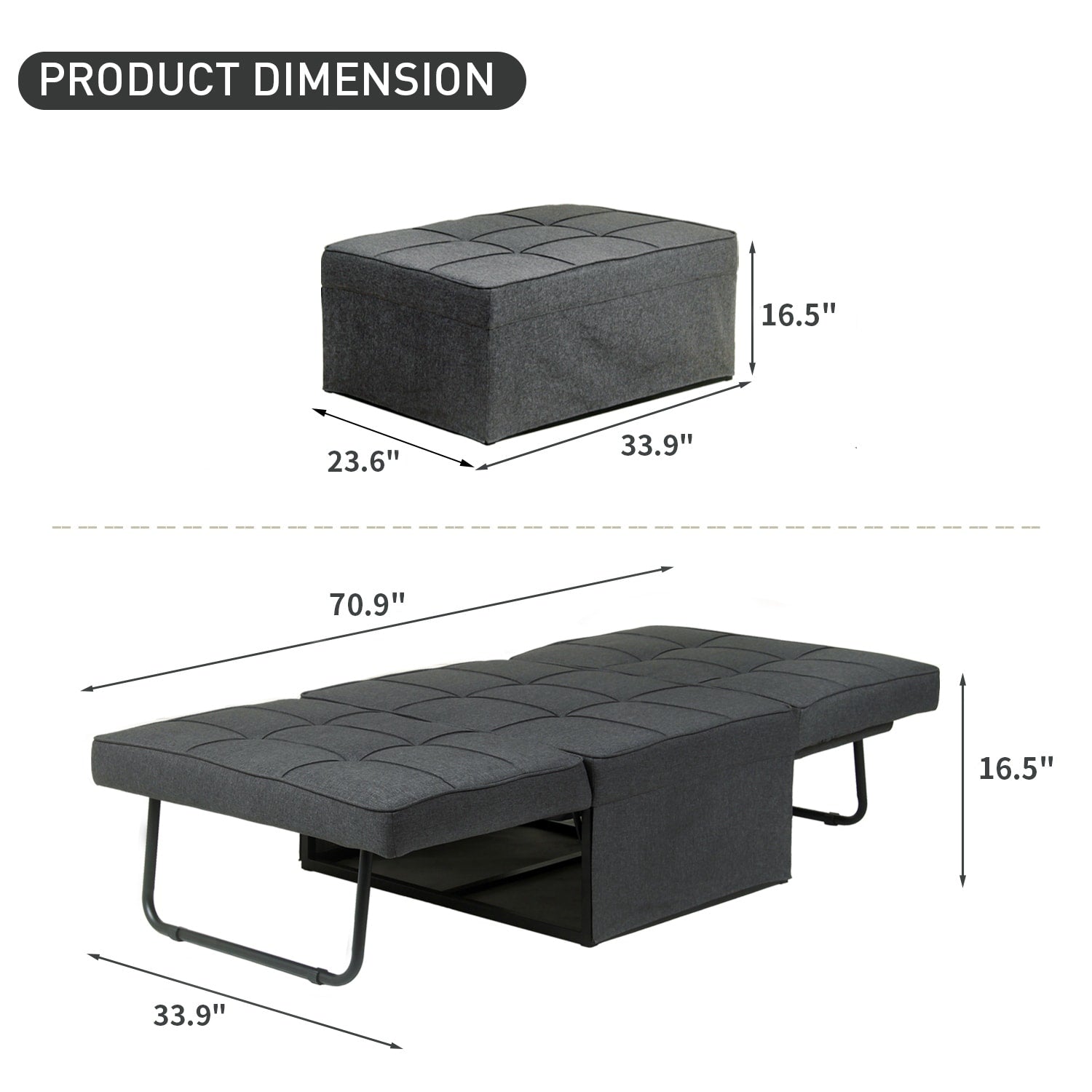 Canapé-lit convertible, fauteuil inclinable et ottoman pliable pour salon