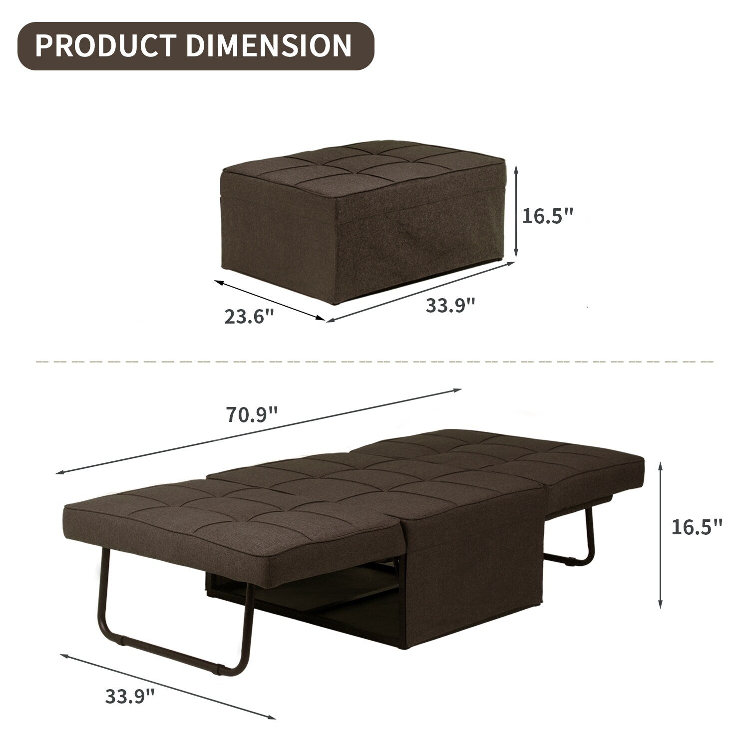 Canapé-lit convertible, fauteuil inclinable et ottoman pliable pour salon
