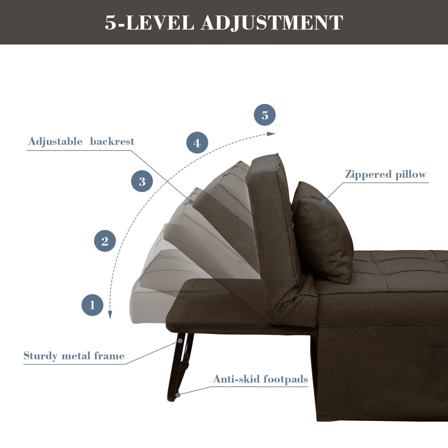 Canapé-lit convertible, fauteuil inclinable et ottoman pliable pour salon