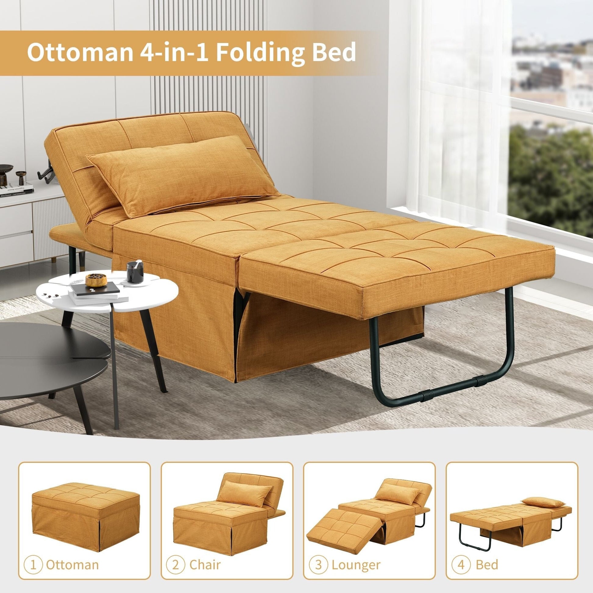 Canapé-lit convertible, fauteuil inclinable et ottoman pliable pour salon