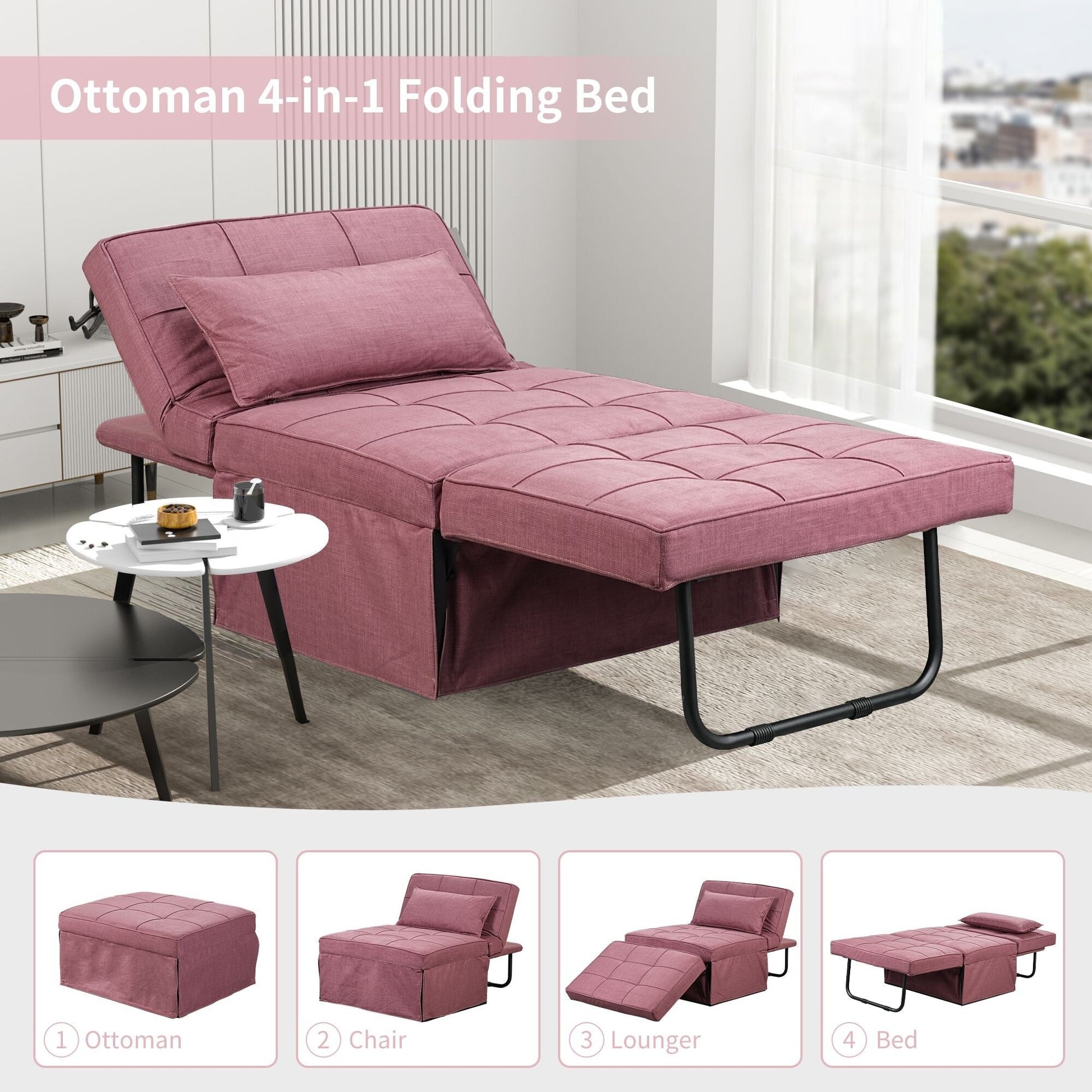 Canapé-lit convertible, fauteuil inclinable et ottoman pliable pour salon