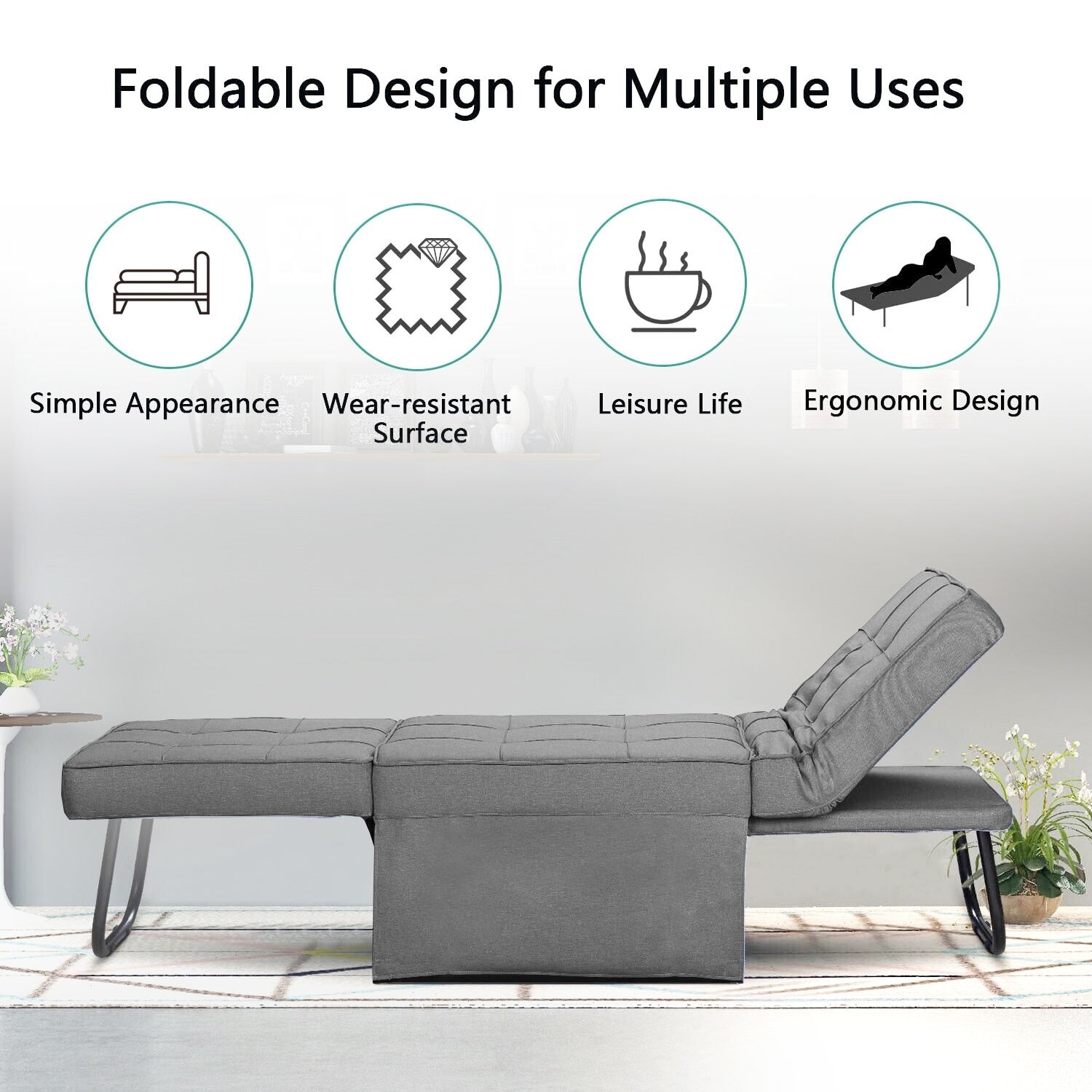 Canapé-lit convertible, fauteuil inclinable et ottoman pliable pour salon