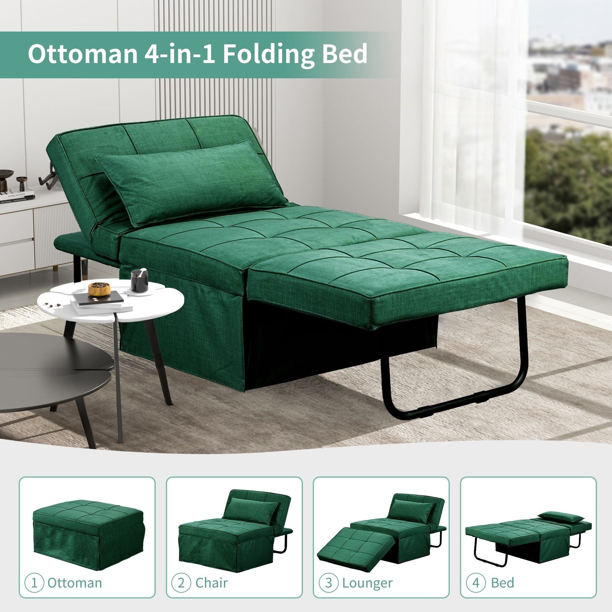 Canapé-lit convertible, fauteuil inclinable et ottoman pliable pour salon