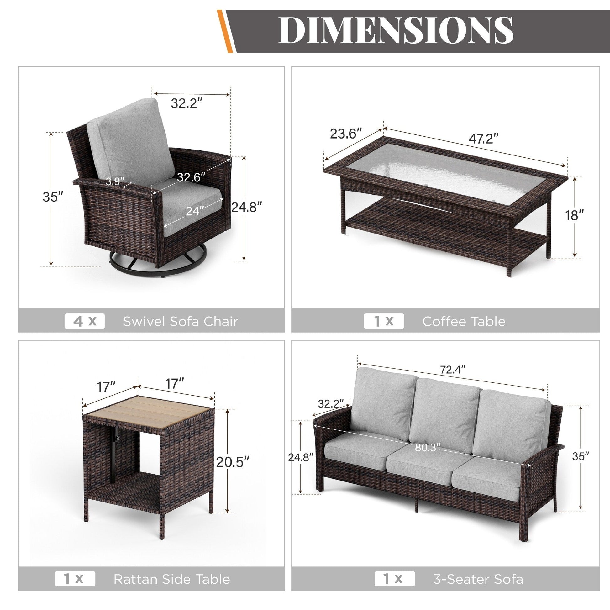 Ensemble de salon de jardin extra-large en osier MAISON ARTS 7 pièces avec table, siège surdimensionné et coussin rembourré de 5,5 pouces d'épaisseur