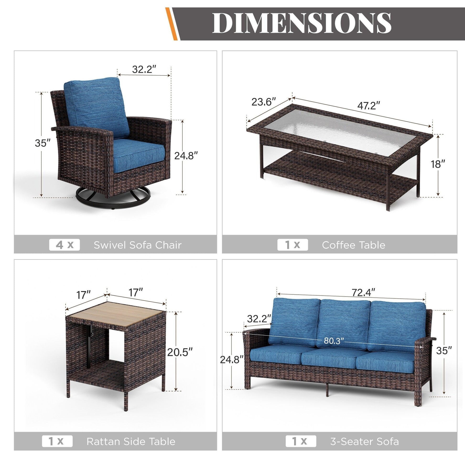 Ensemble de salon de jardin extra-large en osier MAISON ARTS 7 pièces avec table, siège surdimensionné et coussin rembourré de 5,5 pouces d'épaisseur