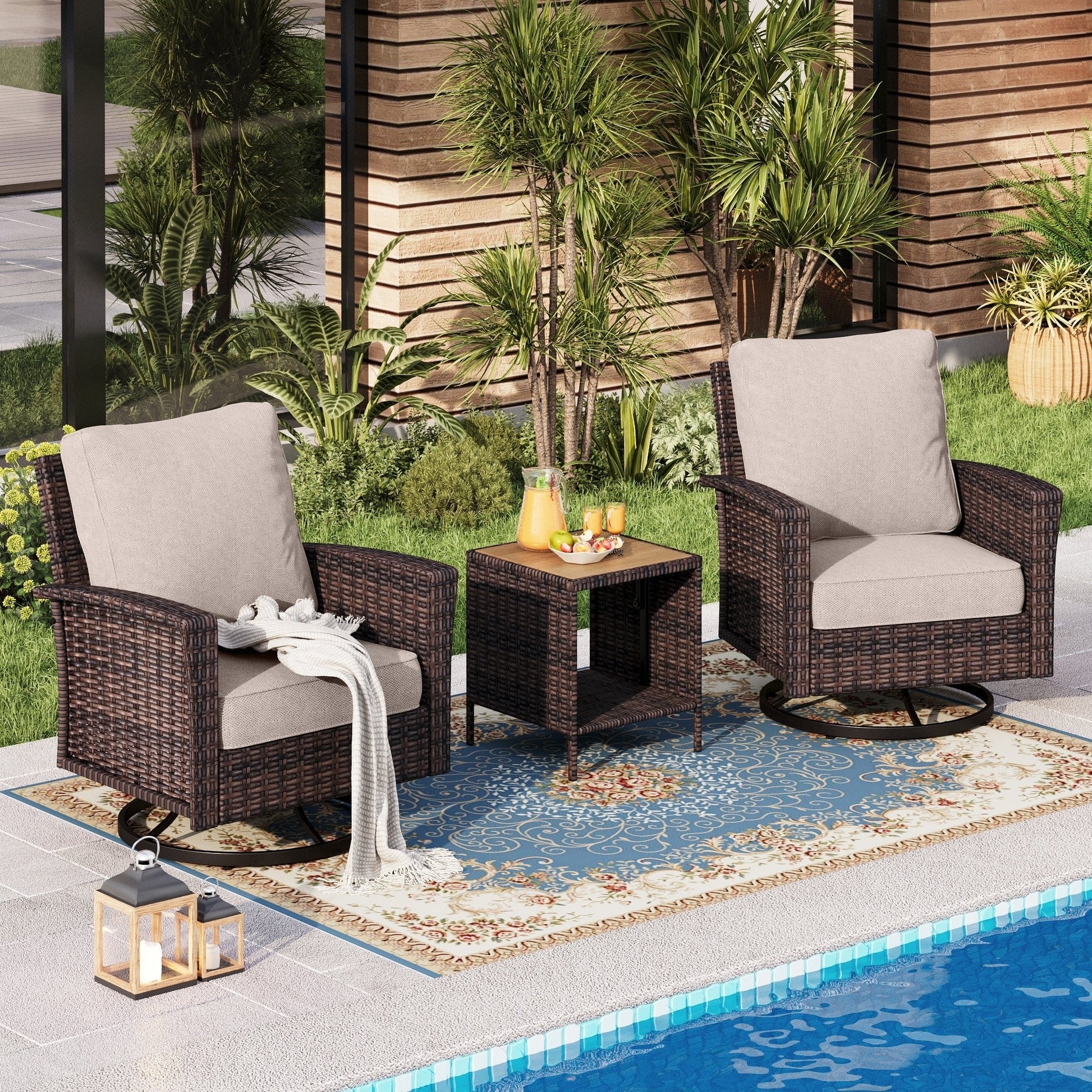 Ensemble de salon de jardin extra-large en osier MAISON ARTS 7 pièces avec table, siège surdimensionné et coussin rembourré de 5,5 pouces d'épaisseur