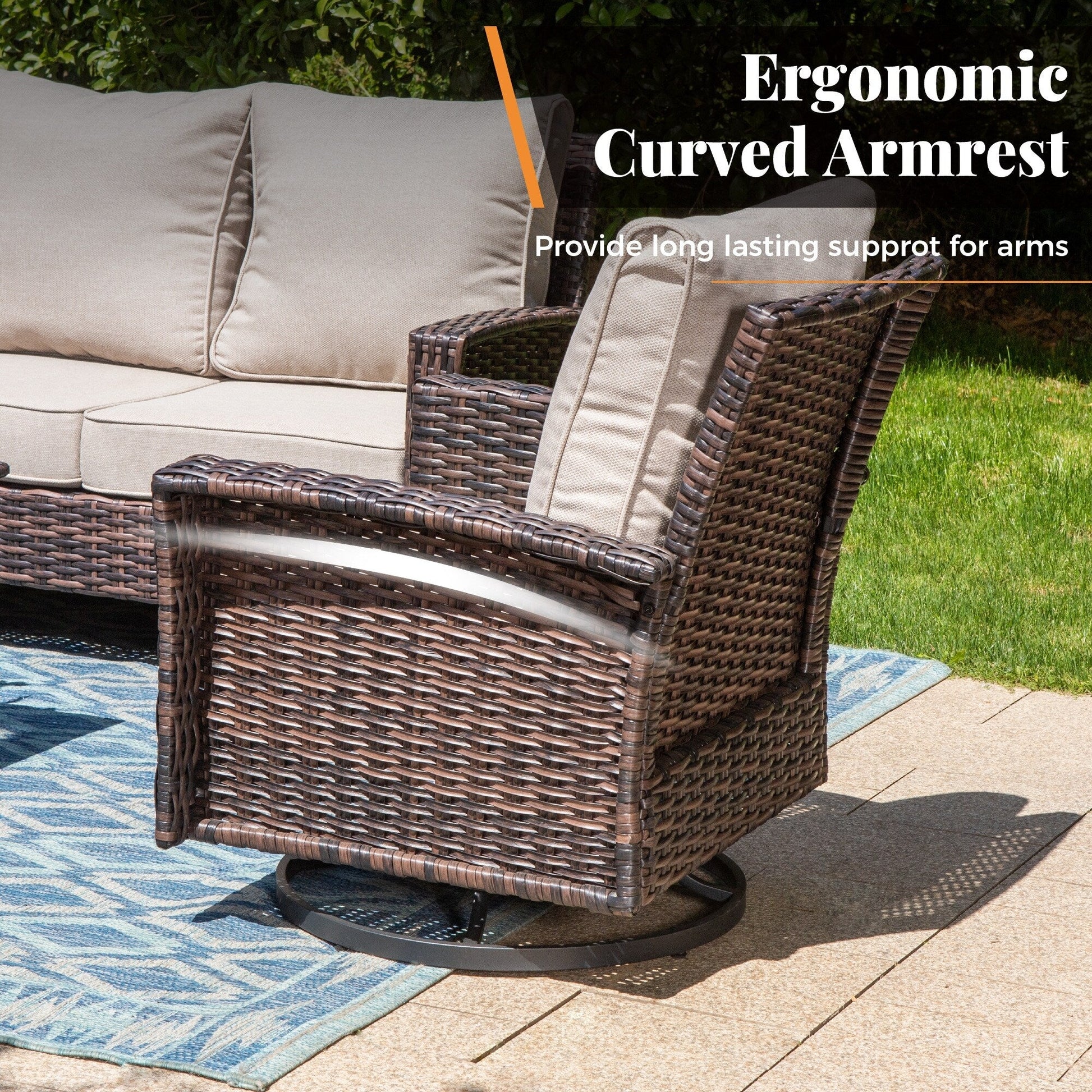 Ensemble de salon de jardin extra-large en osier MAISON ARTS 7 pièces avec table, siège surdimensionné et coussin rembourré de 5,5 pouces d'épaisseur