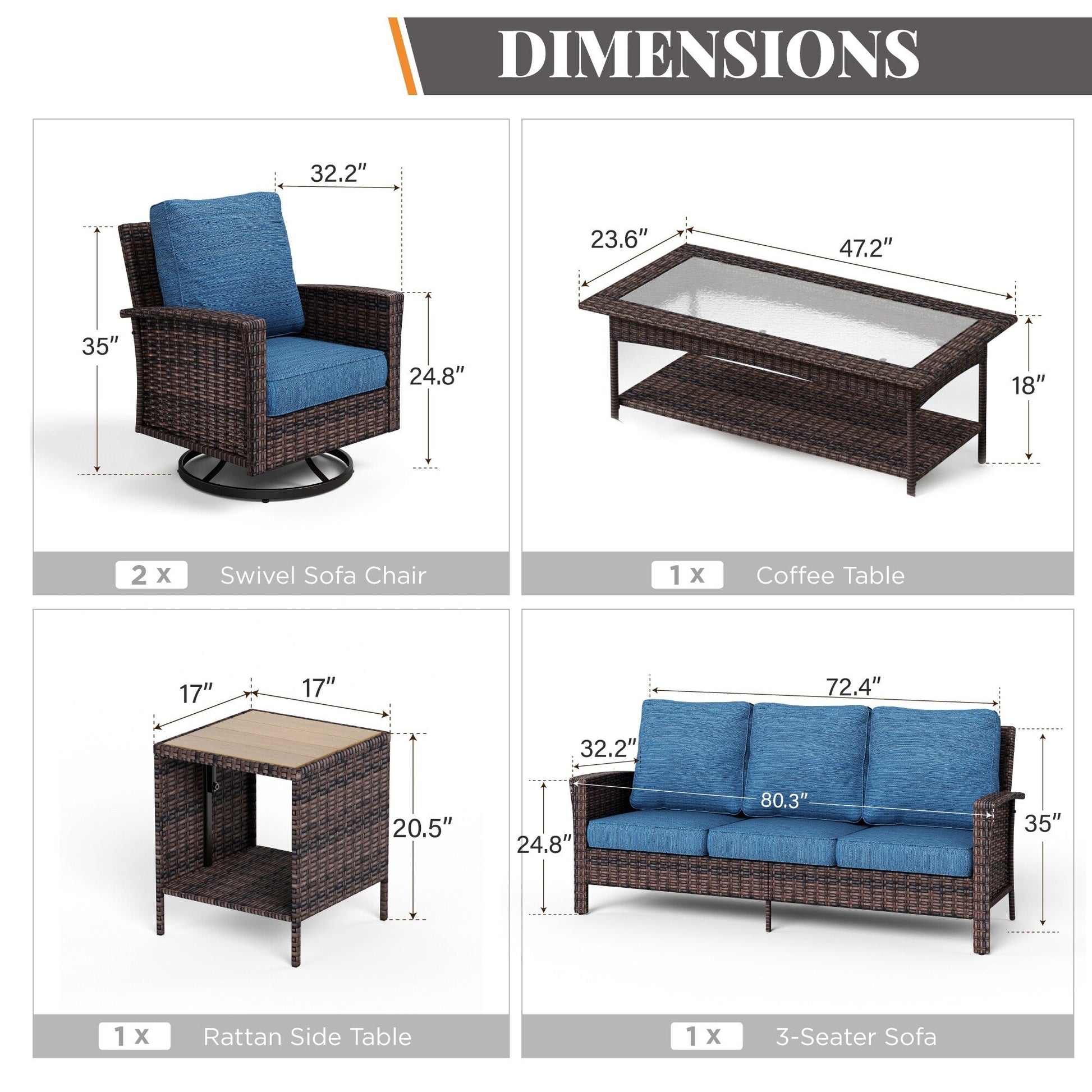 Ensemble de salon de jardin extra-large en osier MAISON ARTS 7 pièces avec table, siège surdimensionné et coussin rembourré de 5,5 pouces d'épaisseur