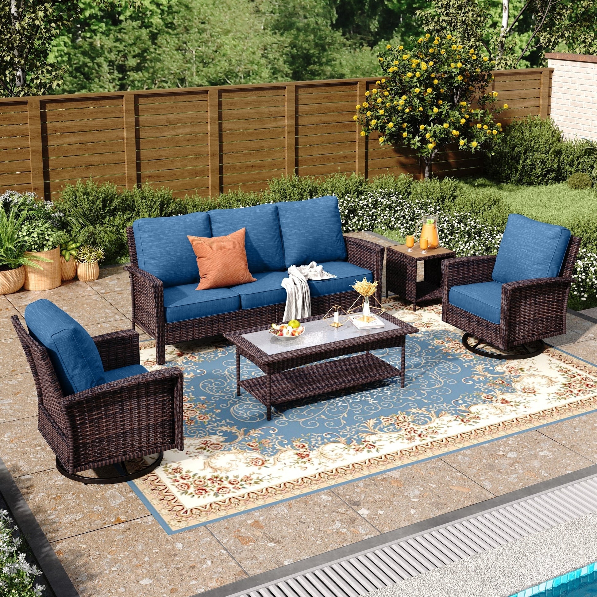 Ensemble de salon de jardin extra-large en osier MAISON ARTS 7 pièces avec table, siège surdimensionné et coussin rembourré de 5,5 pouces d'épaisseur
