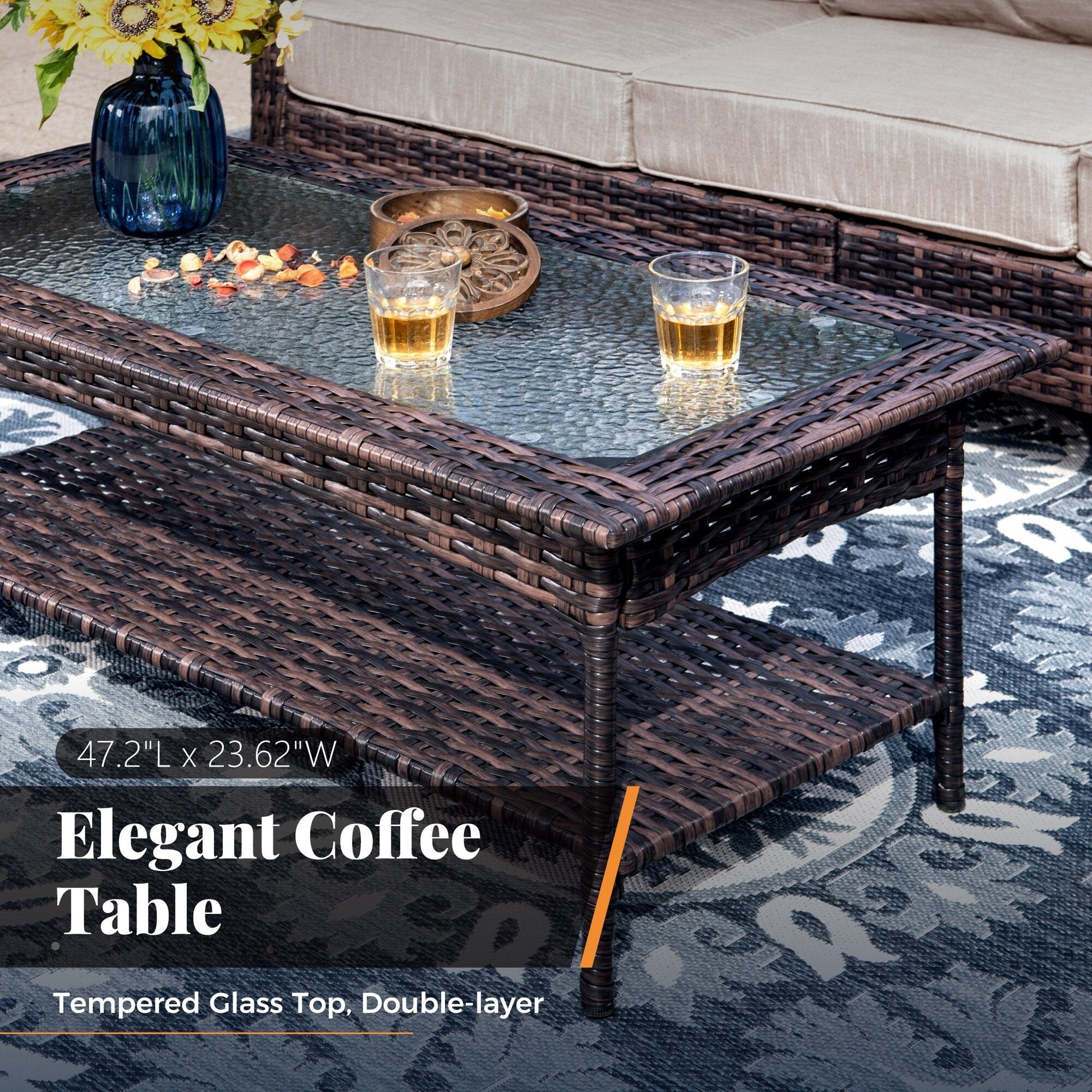 Ensemble de salon de jardin extra-large en osier MAISON ARTS 7 pièces avec table, siège surdimensionné et coussin rembourré de 5,5 pouces d'épaisseur