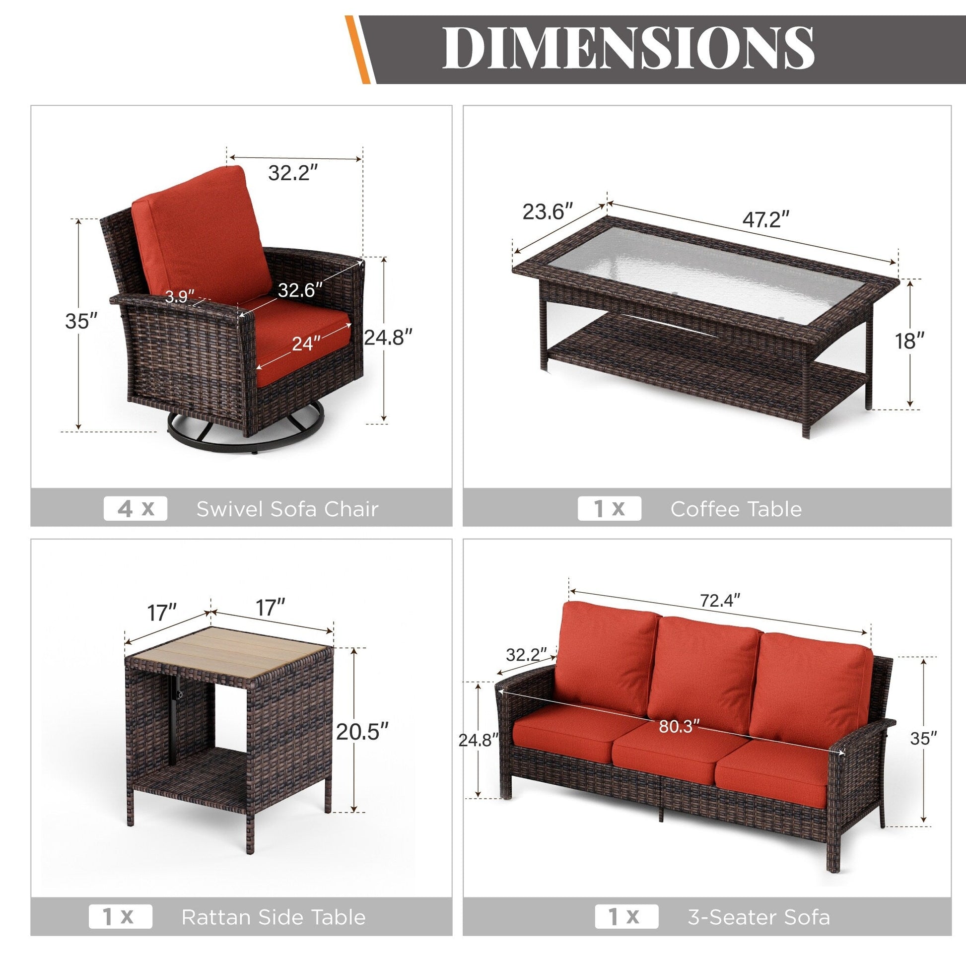 Ensemble de salon de jardin extra-large en osier MAISON ARTS 7 pièces avec table, siège surdimensionné et coussin rembourré de 5,5 pouces d'épaisseur
