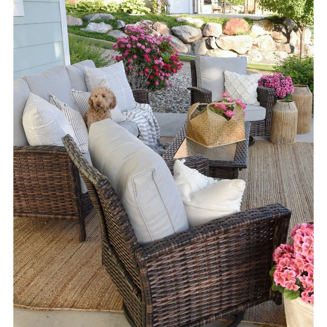 Ensemble de salon de jardin extra-large en osier MAISON ARTS 7 pièces avec table, siège surdimensionné et coussin rembourré de 5,5 pouces d'épaisseur