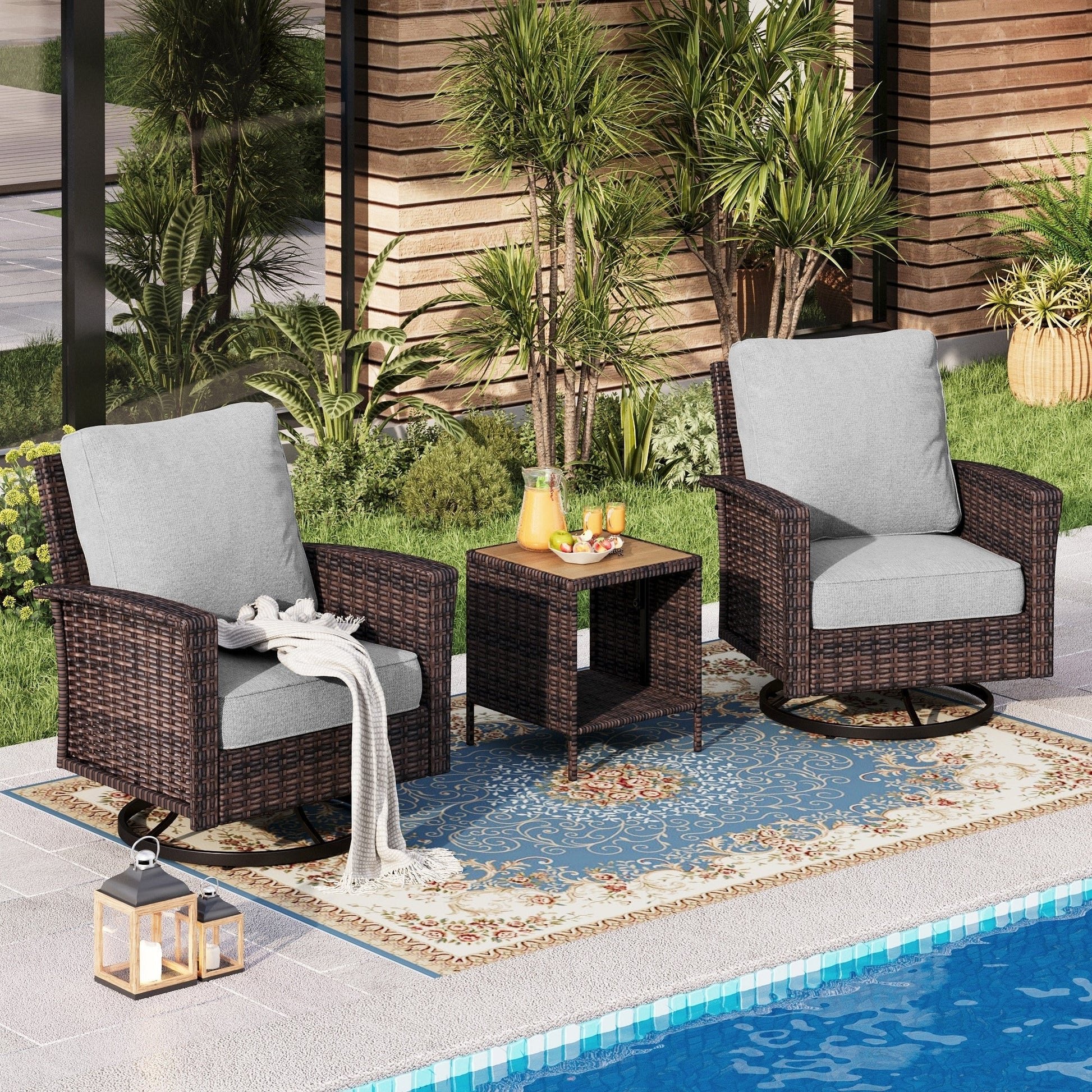 Ensemble de salon de jardin extra-large en osier MAISON ARTS 7 pièces avec table, siège surdimensionné et coussin rembourré de 5,5 pouces d'épaisseur