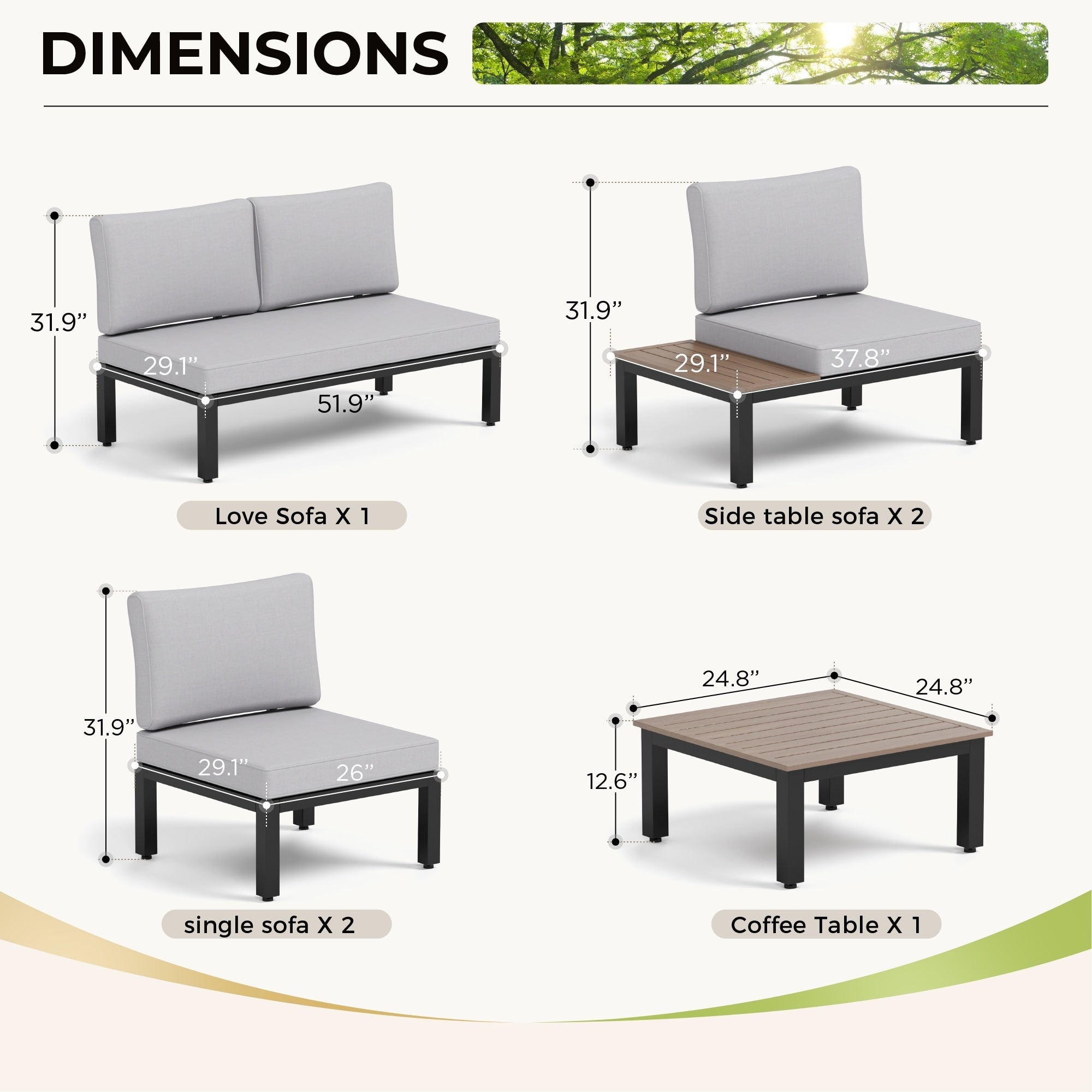 Ensemble de canapés sectionnels de patio 10 places, cadre en acier avec revêtement électrolytique, ensembles de conversation avec table d'appoint intégrée, coussin gris 25