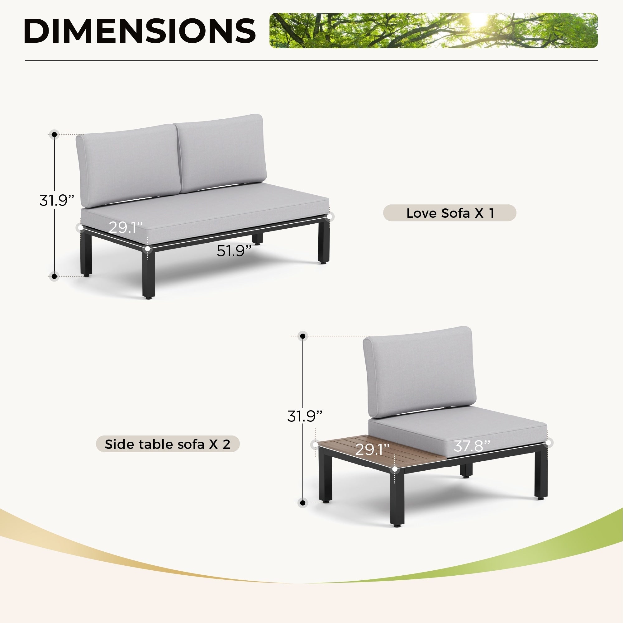 Ensemble de canapés sectionnels de patio 10 places, cadre en acier avec revêtement électrolytique, ensembles de conversation avec table d'appoint intégrée, coussin gris 28