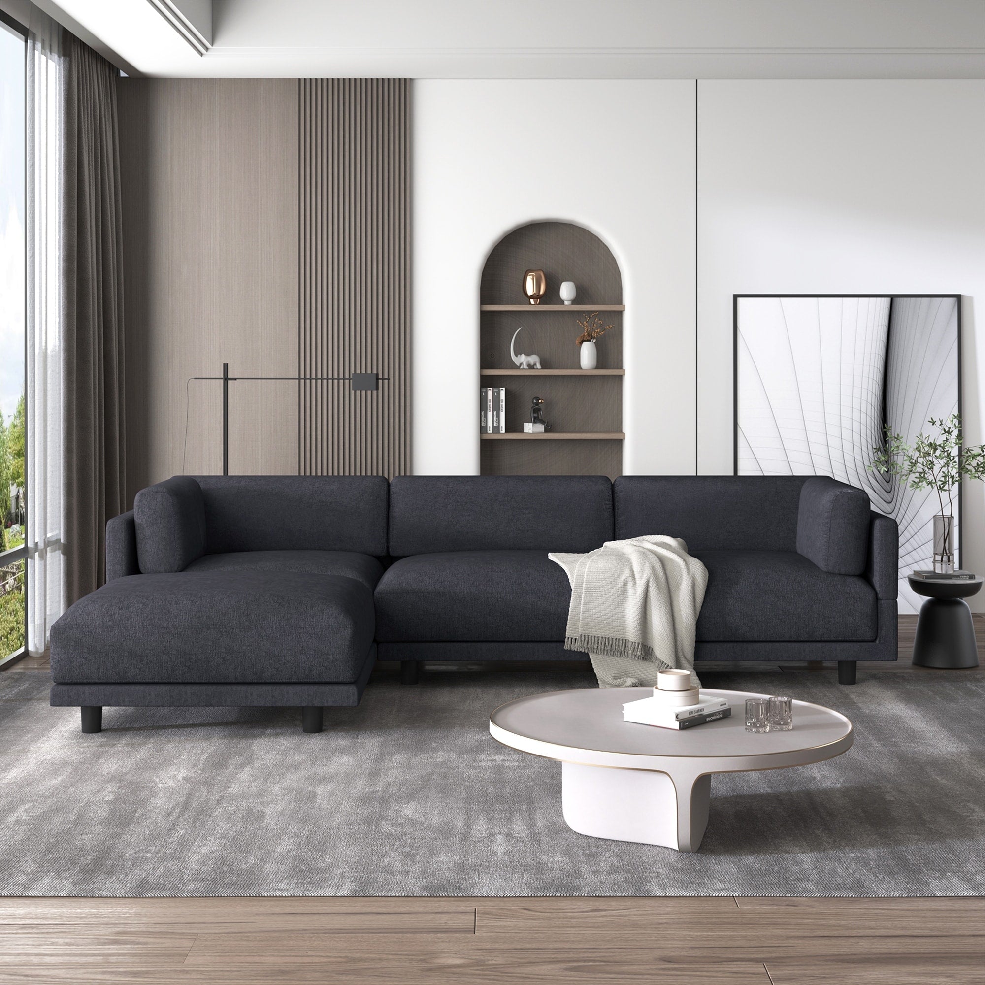 Canapé sectionnel en polyester en forme de L de 102,4 po avec repose-pieds réversible et pieds durables