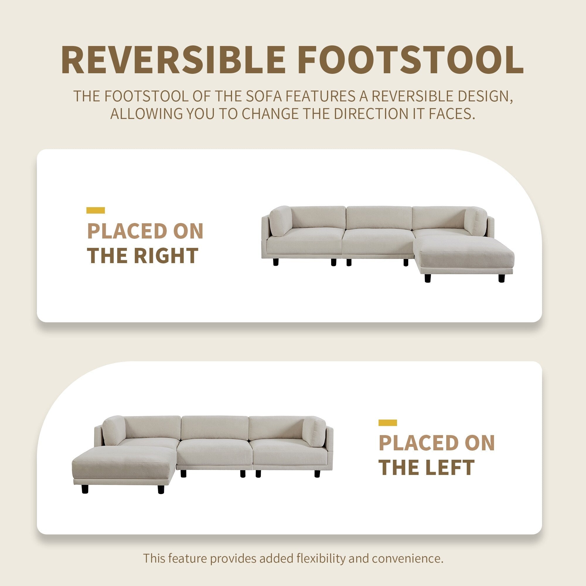 Canapé sectionnel en polyester en forme de L de 102,4 po avec repose-pieds réversible et pieds durables 32