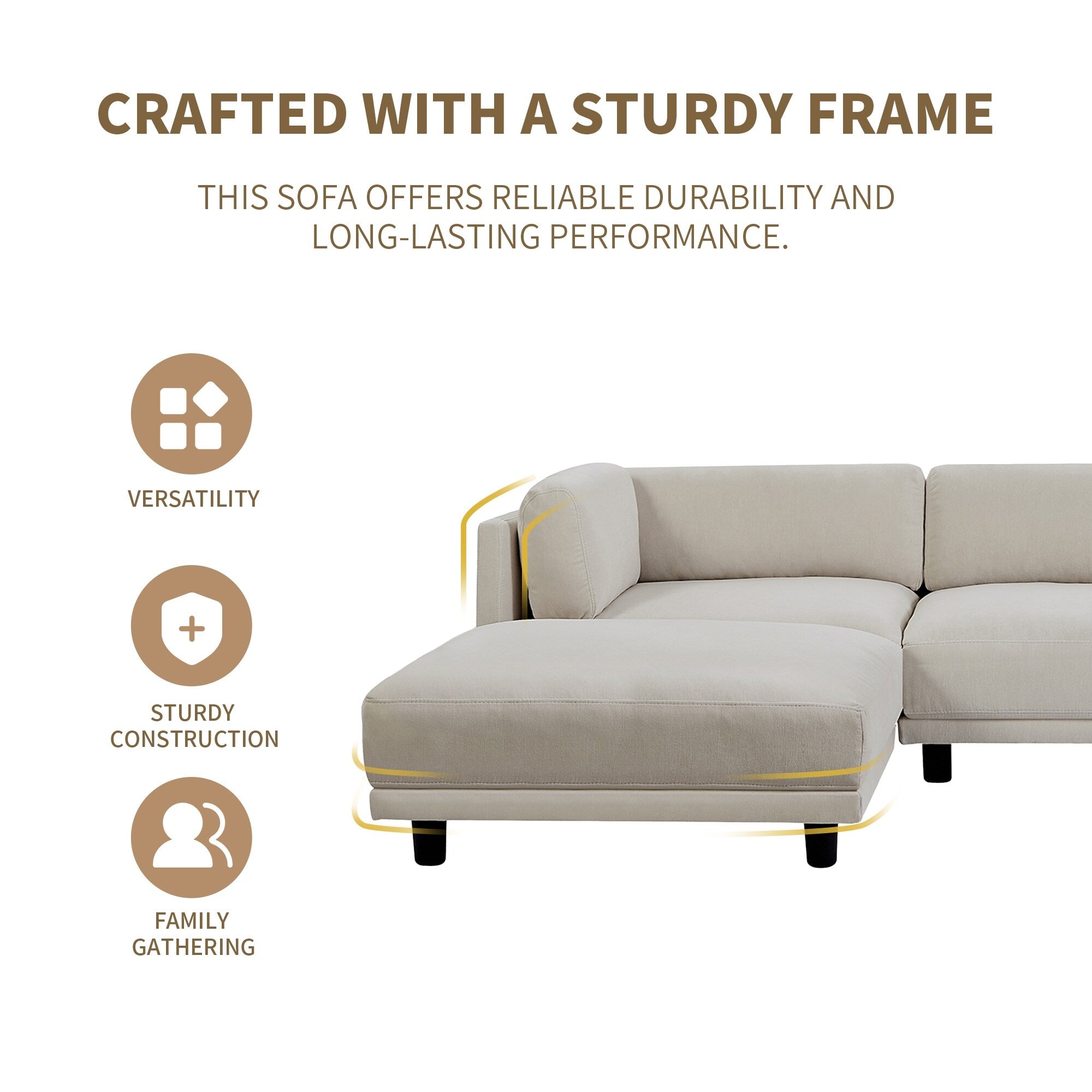Canapé sectionnel en polyester en forme de L de 102,4 po avec pouf réversible, coussins moelleux et base en plastique robuste 31